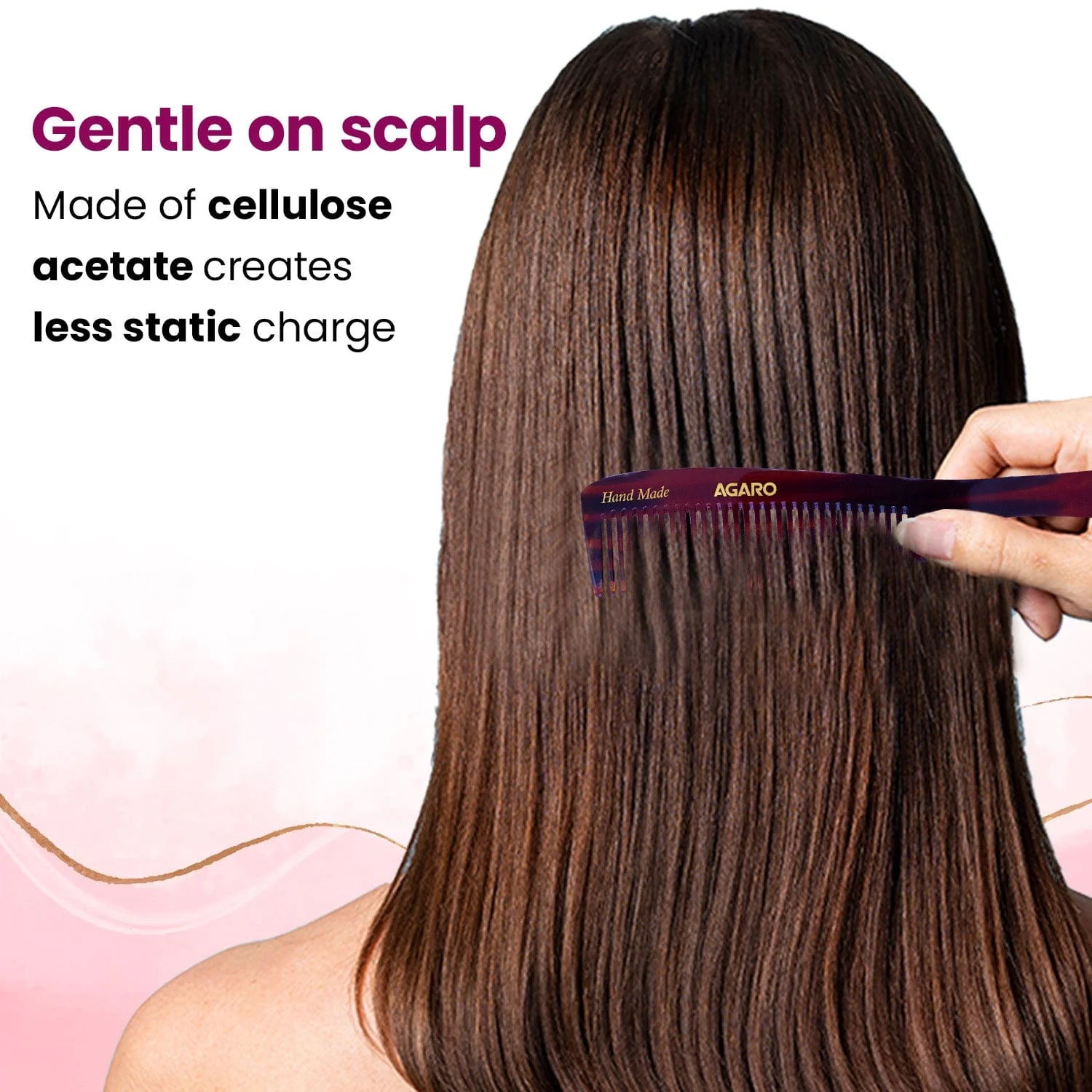 AGARO Hand Made Cellulose Acetate Comb HMC79, All Fine Tooth Dressing Comb, Smooth Rounded Teeth, Hair Styling, Hair Brushing, Hair Dressing, Brown - Image 4