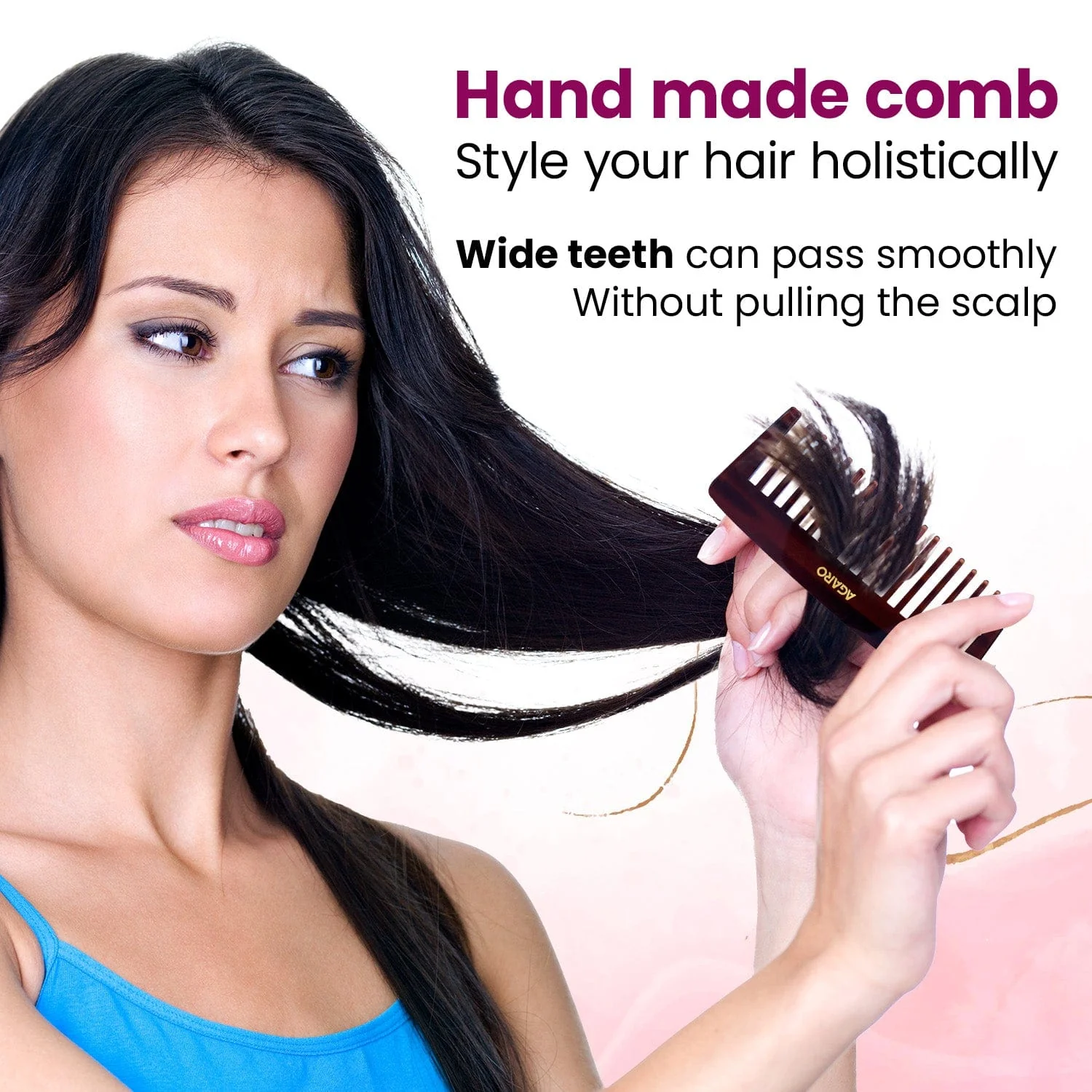 AGARO Hand Made Cellulose Acetate Comb HMC80, All Fine Tooth Dressing Comb, Smooth Rounded Teeth, Hair Styling, Hair Brushing, Hair Dressing, Brown - Image 2