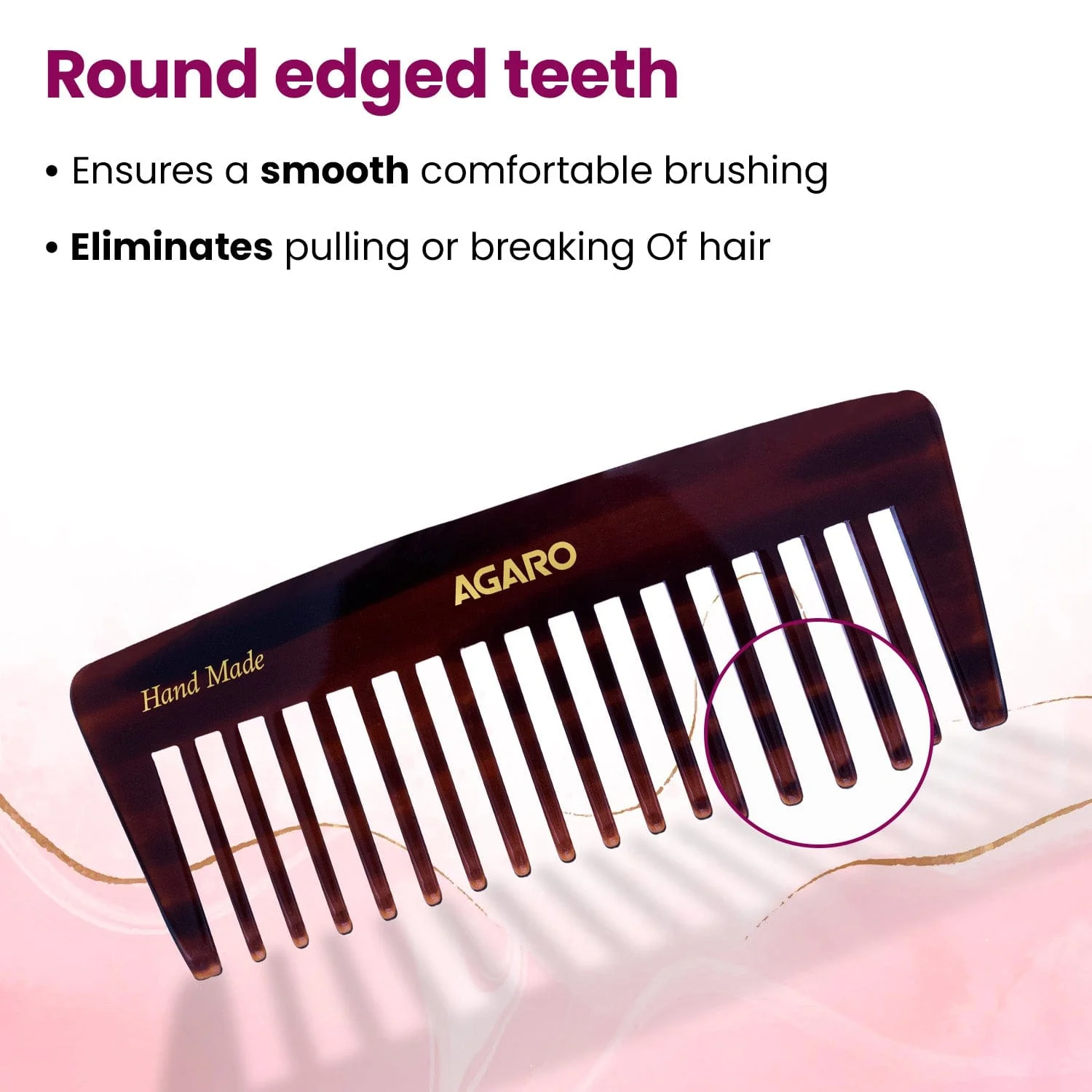 AGARO Hand Made Cellulose Acetate Comb HMC80, All Fine Tooth Dressing Comb, Smooth Rounded Teeth, Hair Styling, Hair Brushing, Hair Dressing, Brown - Image 3