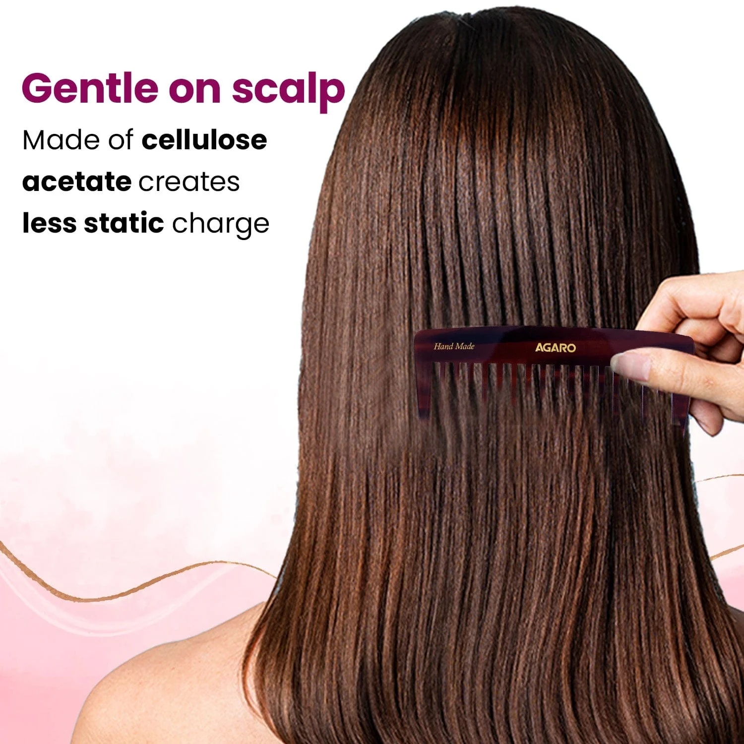 AGARO Hand Made Cellulose Acetate Comb HMC80, All Fine Tooth Dressing Comb, Smooth Rounded Teeth, Hair Styling, Hair Brushing, Hair Dressing, Brown - Image 4