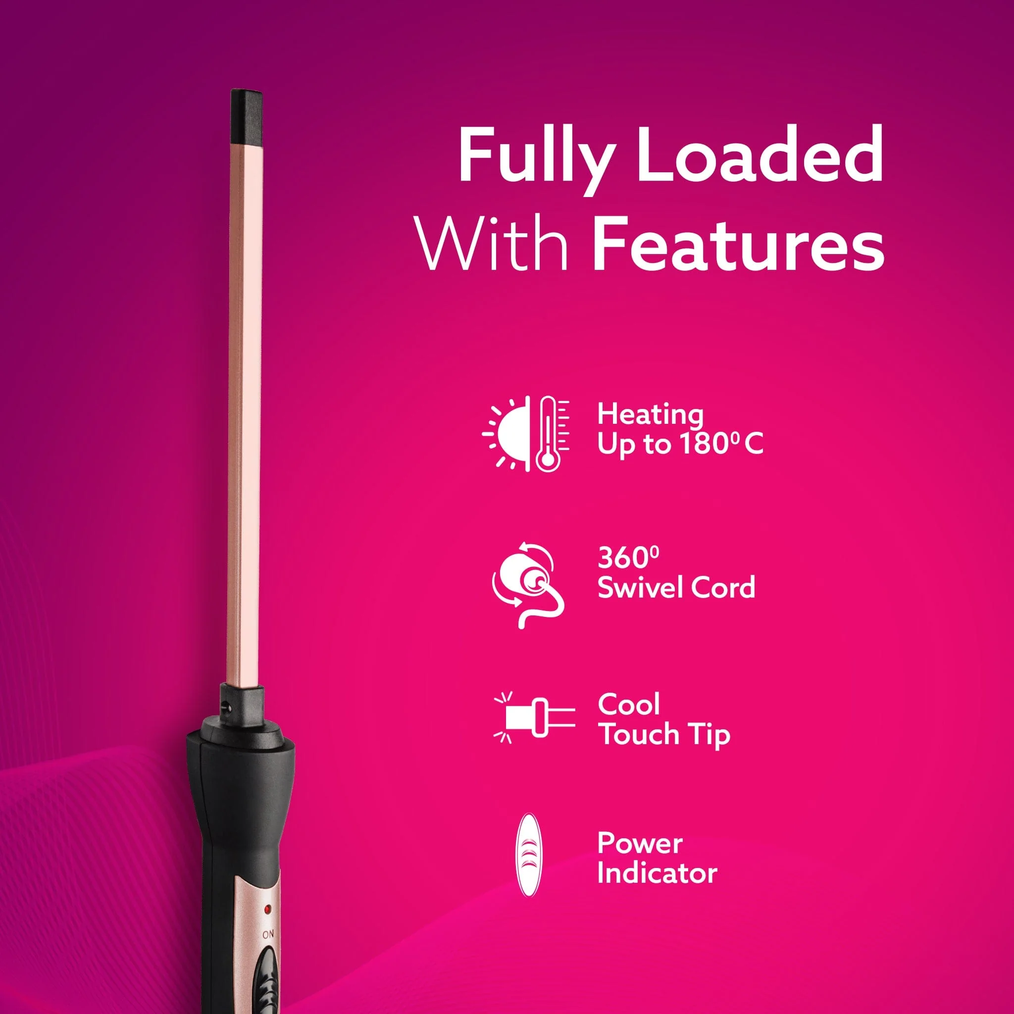 HC9007 Hair Curler With 7 MM Barrel, Rod, Tong, Chopstick Rectangular Hair Curler, Ceramic Coated Plates, Cool Touch Tip, Fast Heating, For Men Women, Maggie Curl, Hair Curling, Styling, Rose Gold & Black - Image 4