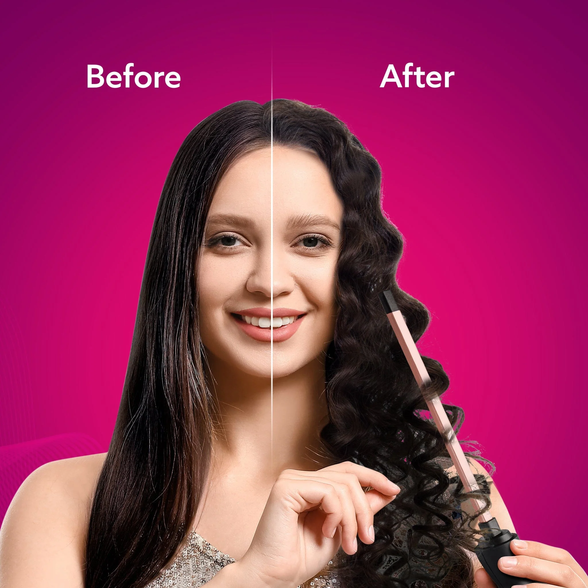 HC9007 Hair Curler With 7 MM Barrel, Rod, Tong, Chopstick Rectangular Hair Curler, Ceramic Coated Plates, Cool Touch Tip, Fast Heating, For Men Women, Maggie Curl, Hair Curling, Styling, Rose Gold & Black - Image 6