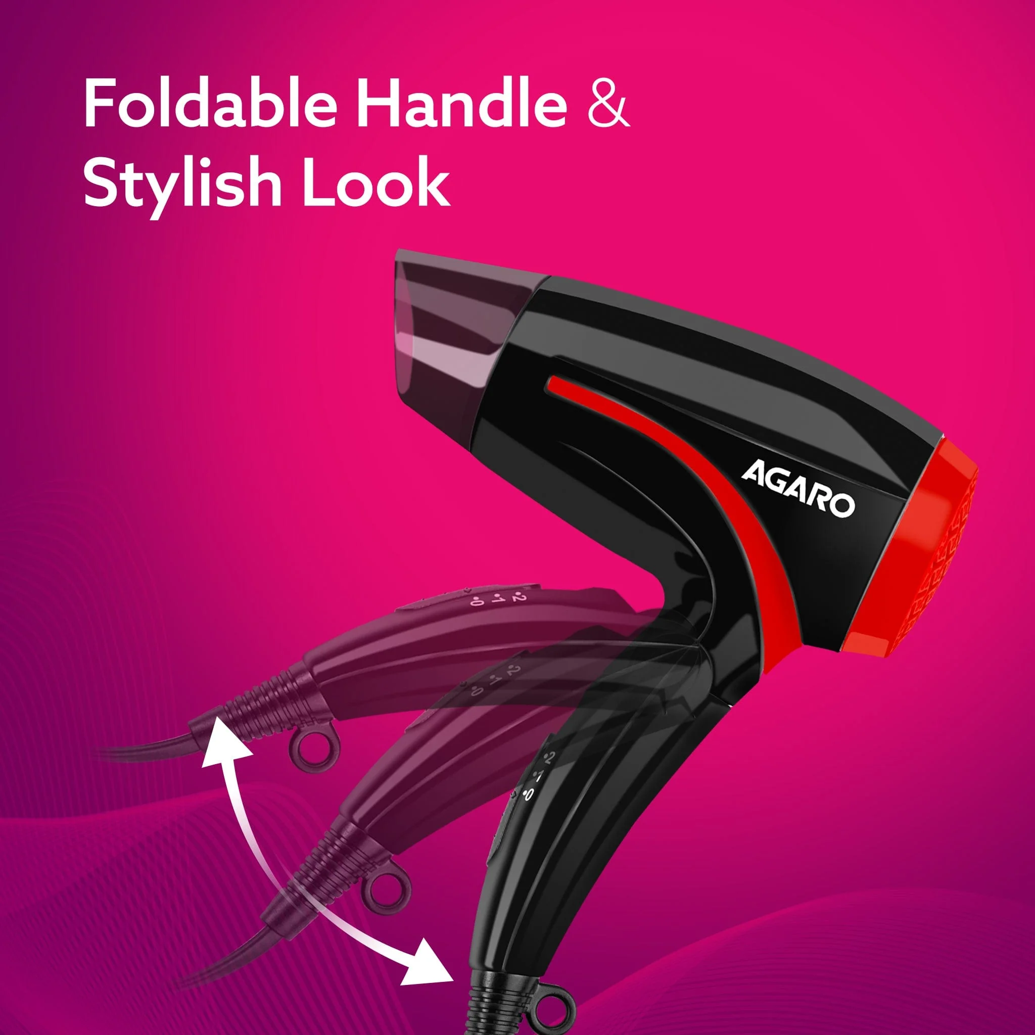 HD1177 Hair Dryer with 1000 Watts Copper Motor, 2 Speed & Temperature Settings, Foldable Handle, For both Men & Women, Black & Red - Image 6
