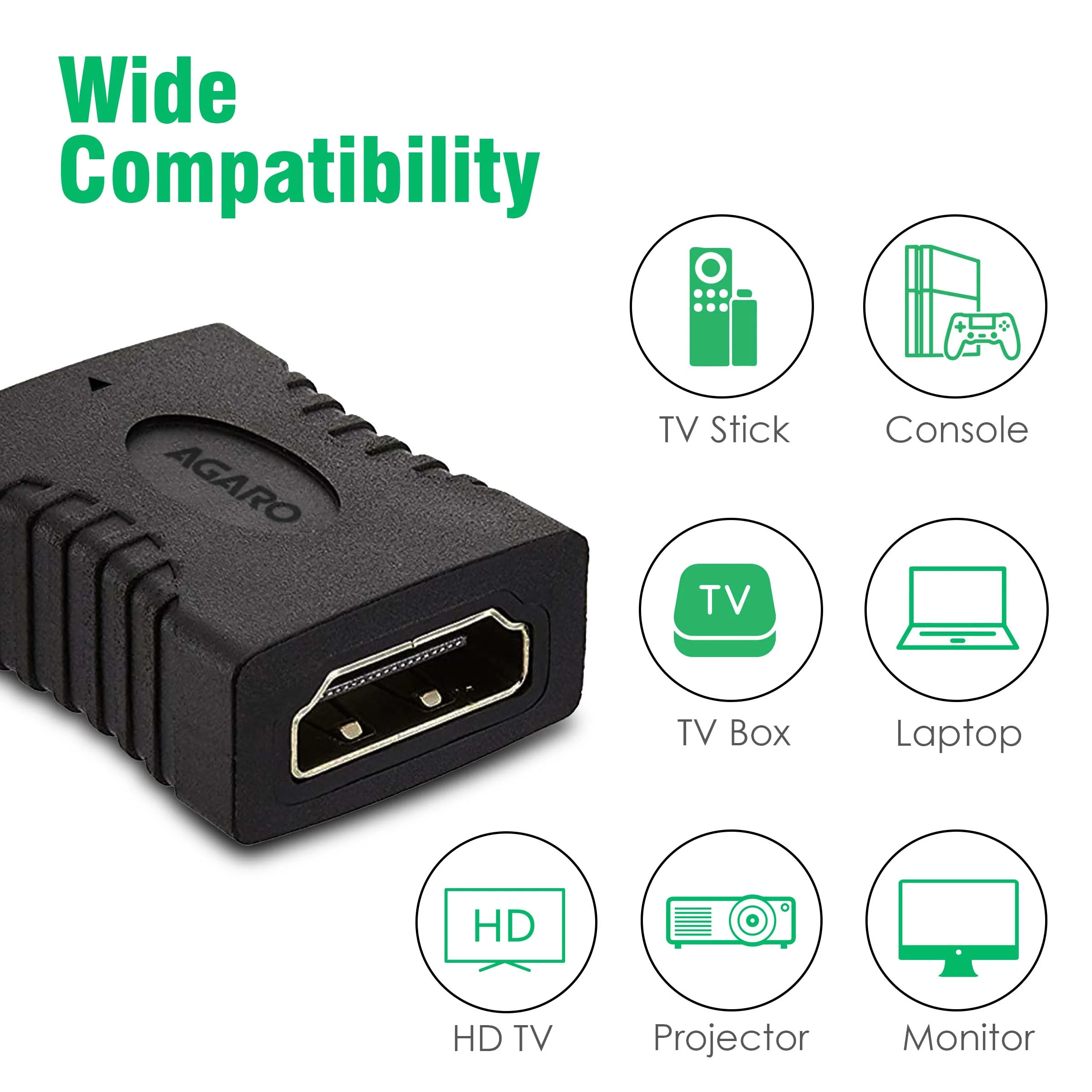 AGARO HDMI Female to Female Coupler Extender Adapter Connector, Black (33572) - Image 4