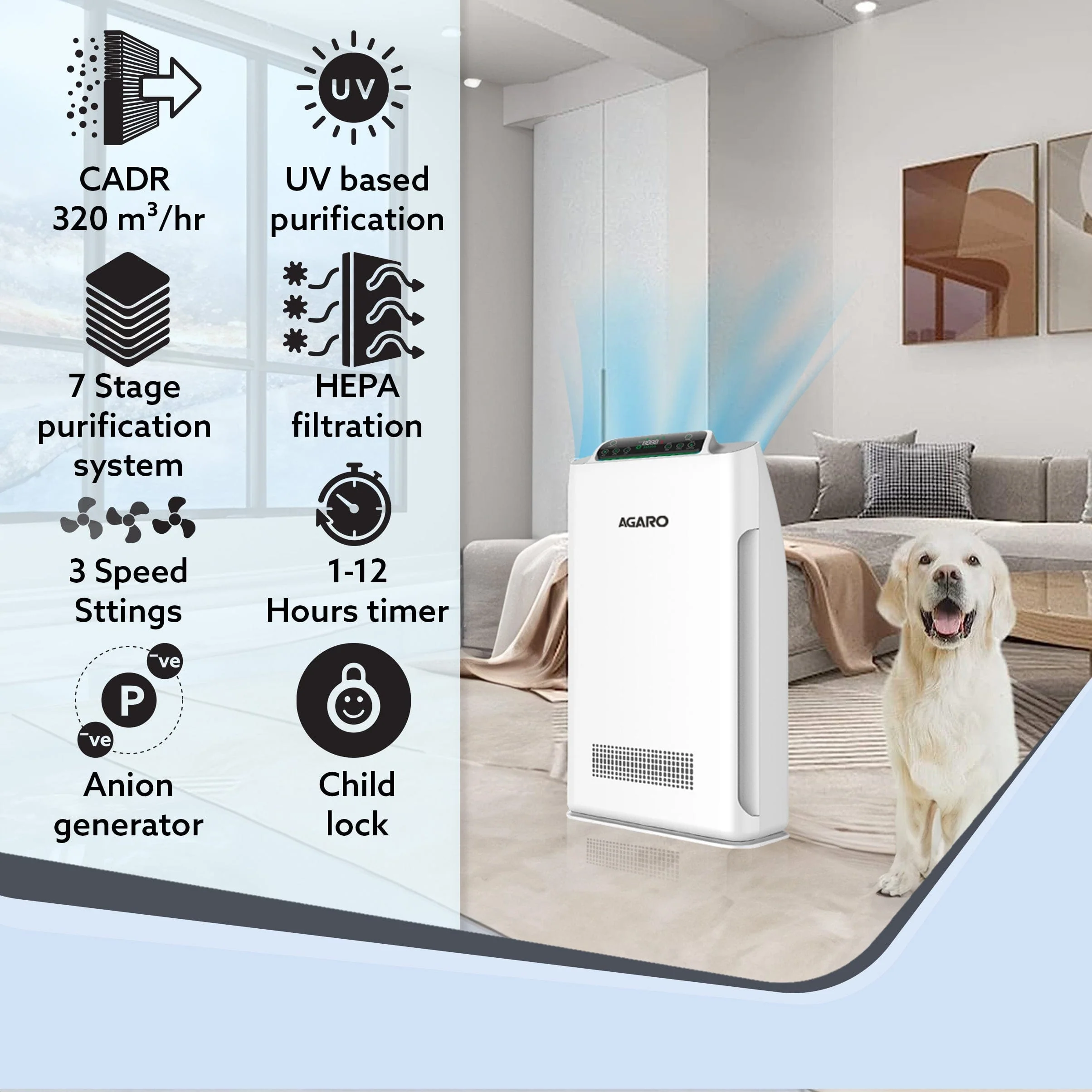 Imperial Air Purifier For Home, Bedroom, Green True HEPA Filter H14, Removes 99.99% Pollutants, Bacteria, Virus & PM 0.1 Particles, 7 Stage Purification, Covers 400 Sqft, 8500 Hrs Filter Life - Image 3