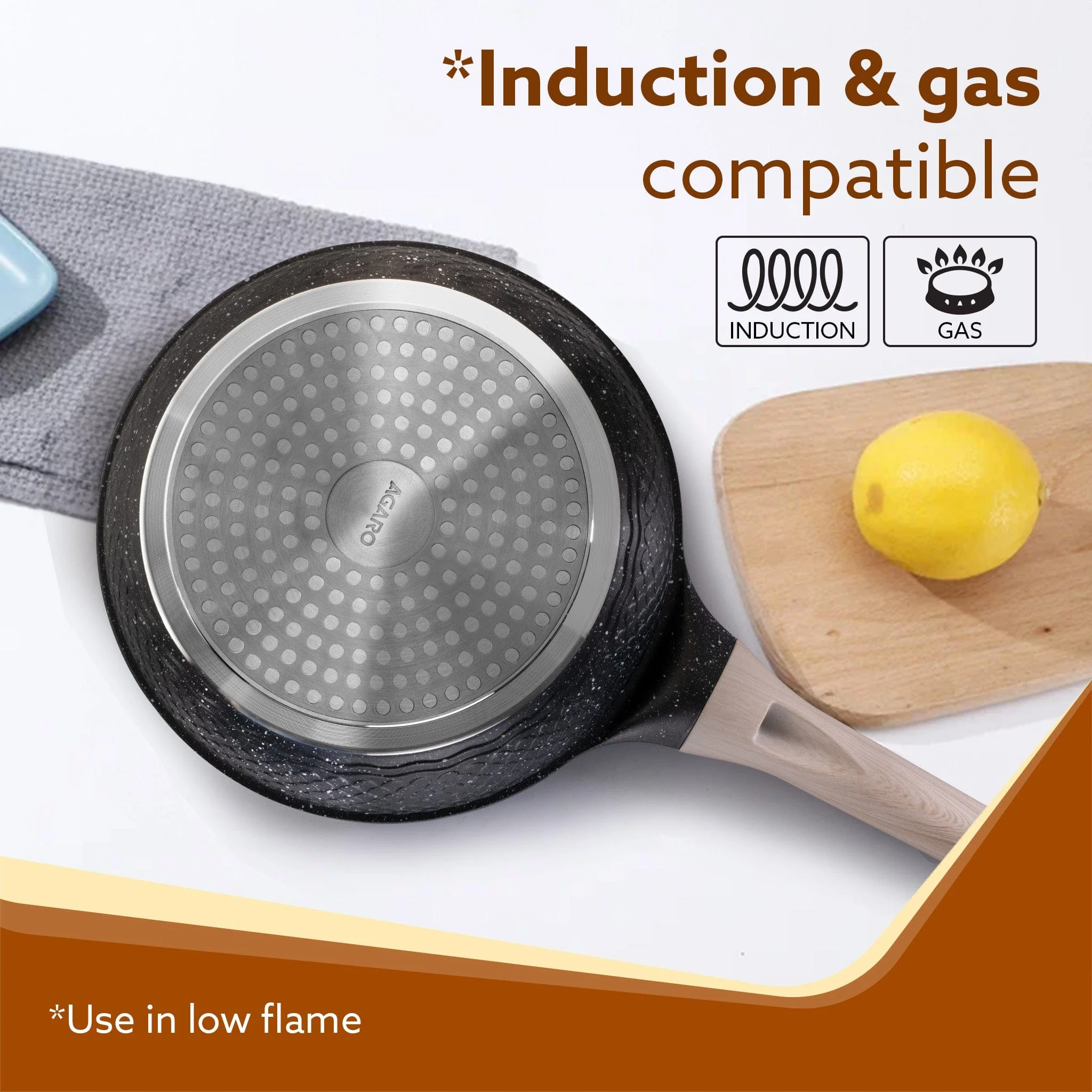 Imperial Granite Non Stick Fry Pan with Glass Lid, 3L / 28cm, Cast Aluminium Body, Omelette Egg Pan, Fish Fry Pan, Gas & Induction Compatible, Dark Grey - Image 4