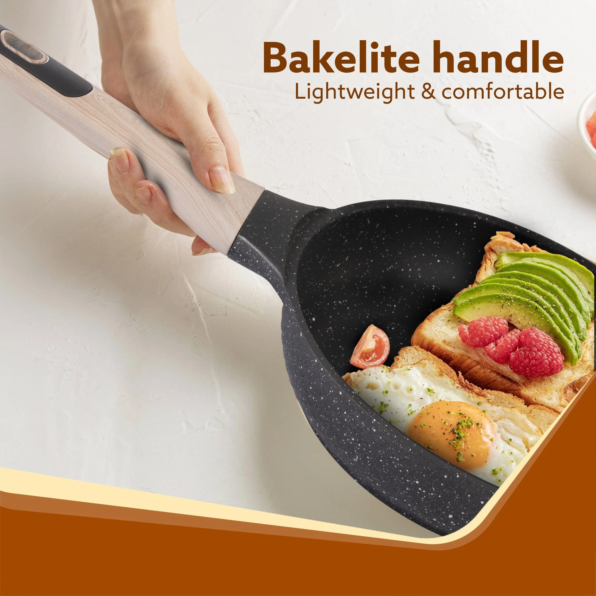 Imperial Granite Non Stick Fry Pan with Glass Lid, 3L / 28cm, Cast Aluminium Body, Omelette Egg Pan, Fish Fry Pan, Gas & Induction Compatible, Dark Grey - Image 5