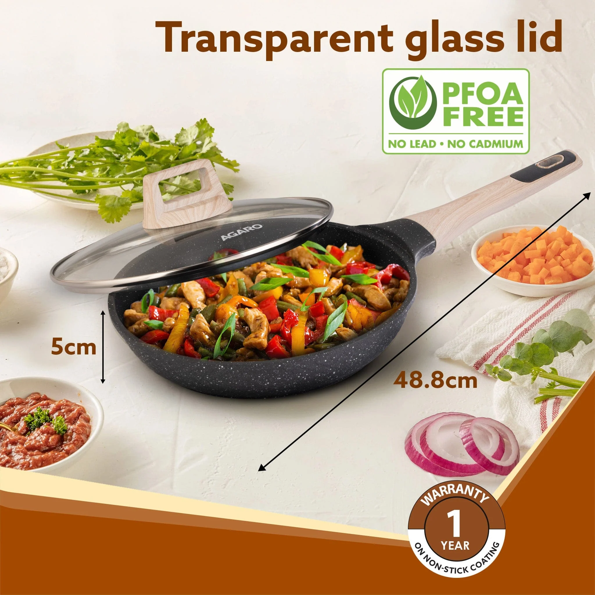 Imperial Granite Non Stick Fry Pan with Glass Lid, 3L / 28cm, Cast Aluminium Body, Omelette Egg Pan, Fish Fry Pan, Gas & Induction Compatible, Dark Grey - Image 6