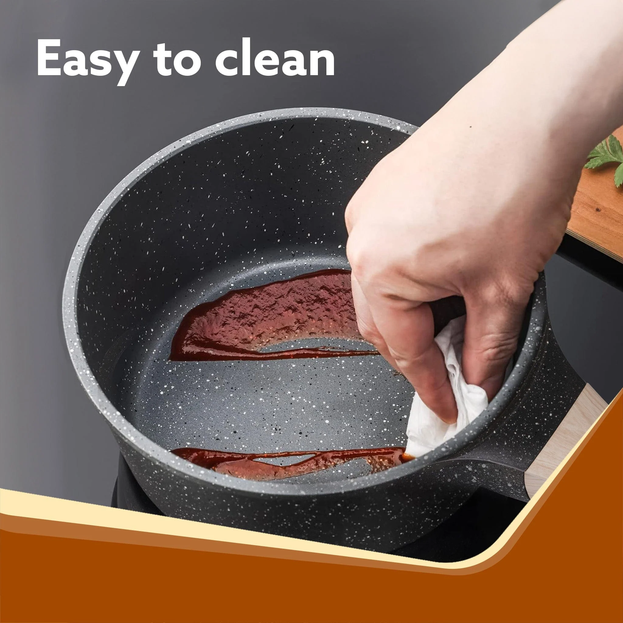 Imperial Granite Non Stick Sauce pan with Glass Lid, 1.5L / 16cm, Cast Aluminium Body, Tea Pan, Milk Pan, Soup Pan, Gas & Induction Compatible, Dark Grey - Image 3