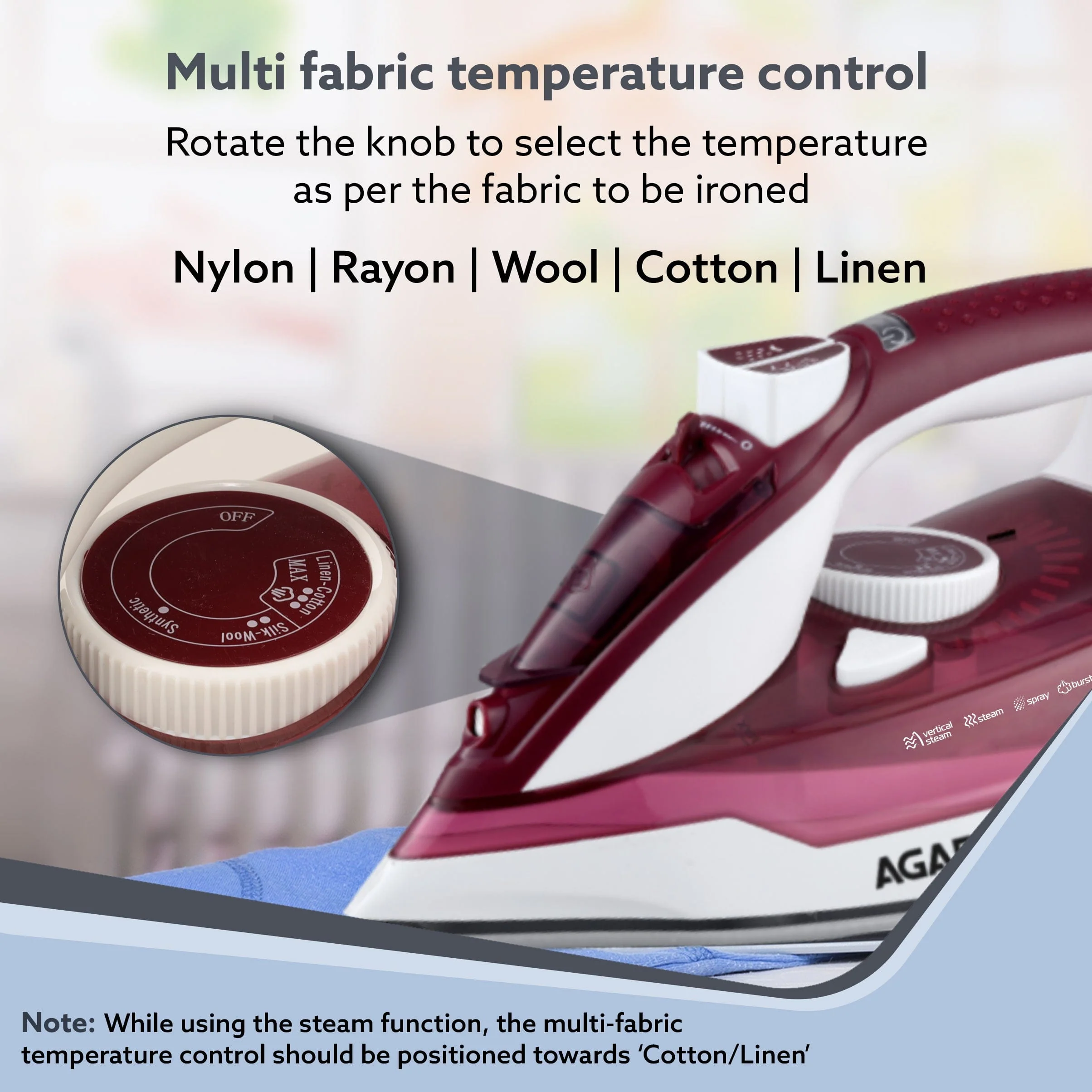 Imperial Steam Iron, 2200W,  Maroon - Image 4