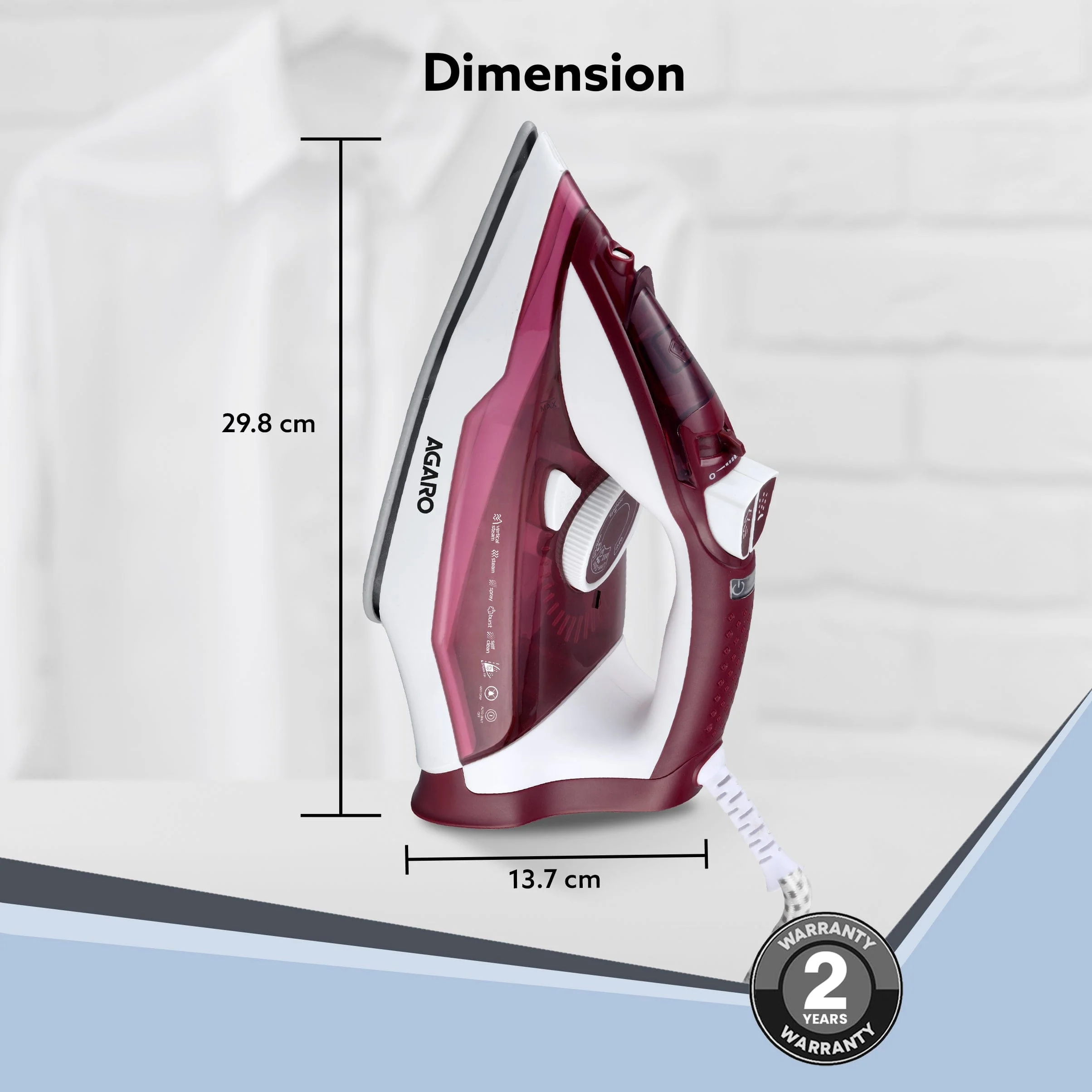 Imperial Steam Iron, 2200W,  Maroon - Image 7