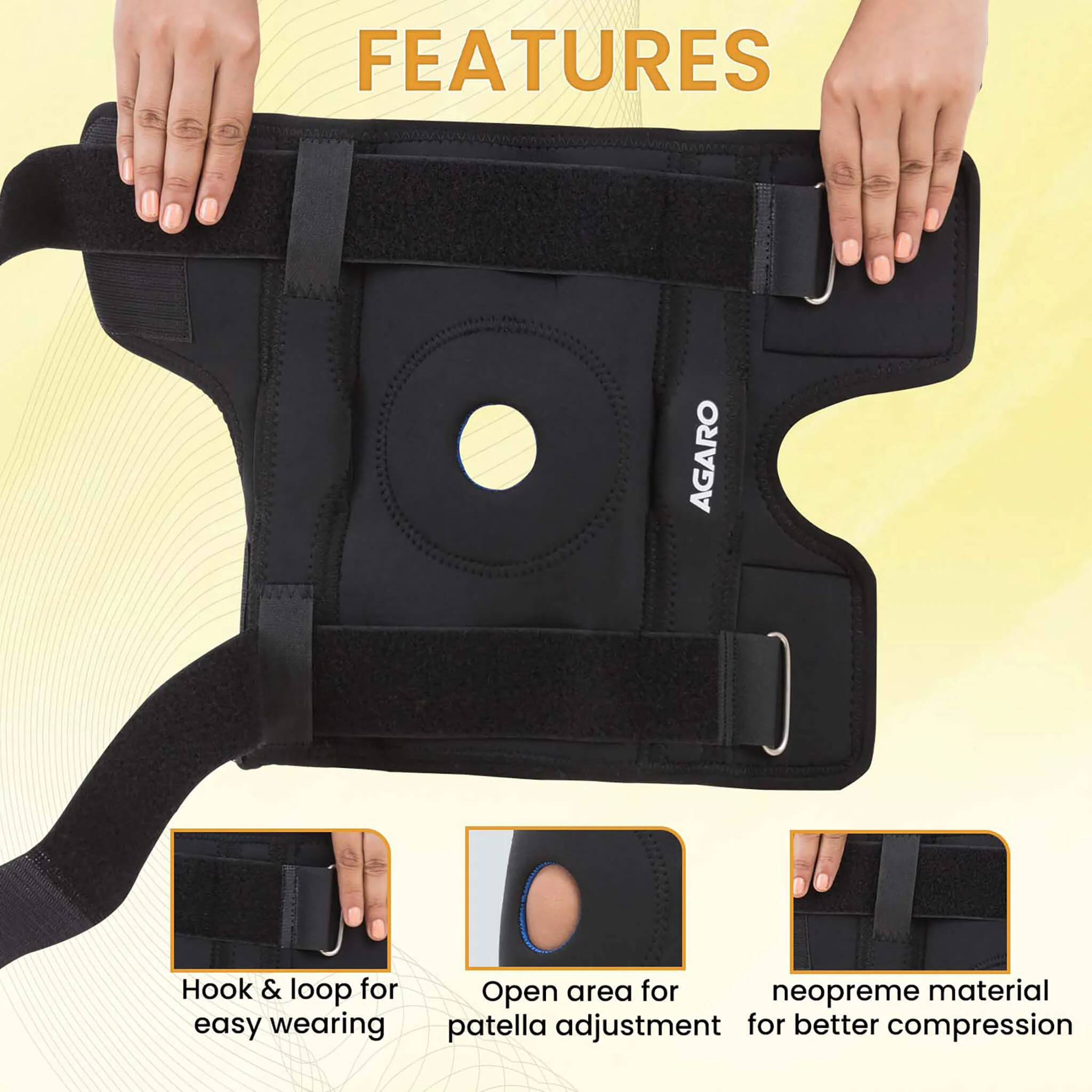 Knee Wrap Hinged With Open Patella, Rigid Biaxial Hinge, Neoprene Layer For Pain Relief,  Braces Walking, Workout And Sports, Large, Black - Image 4