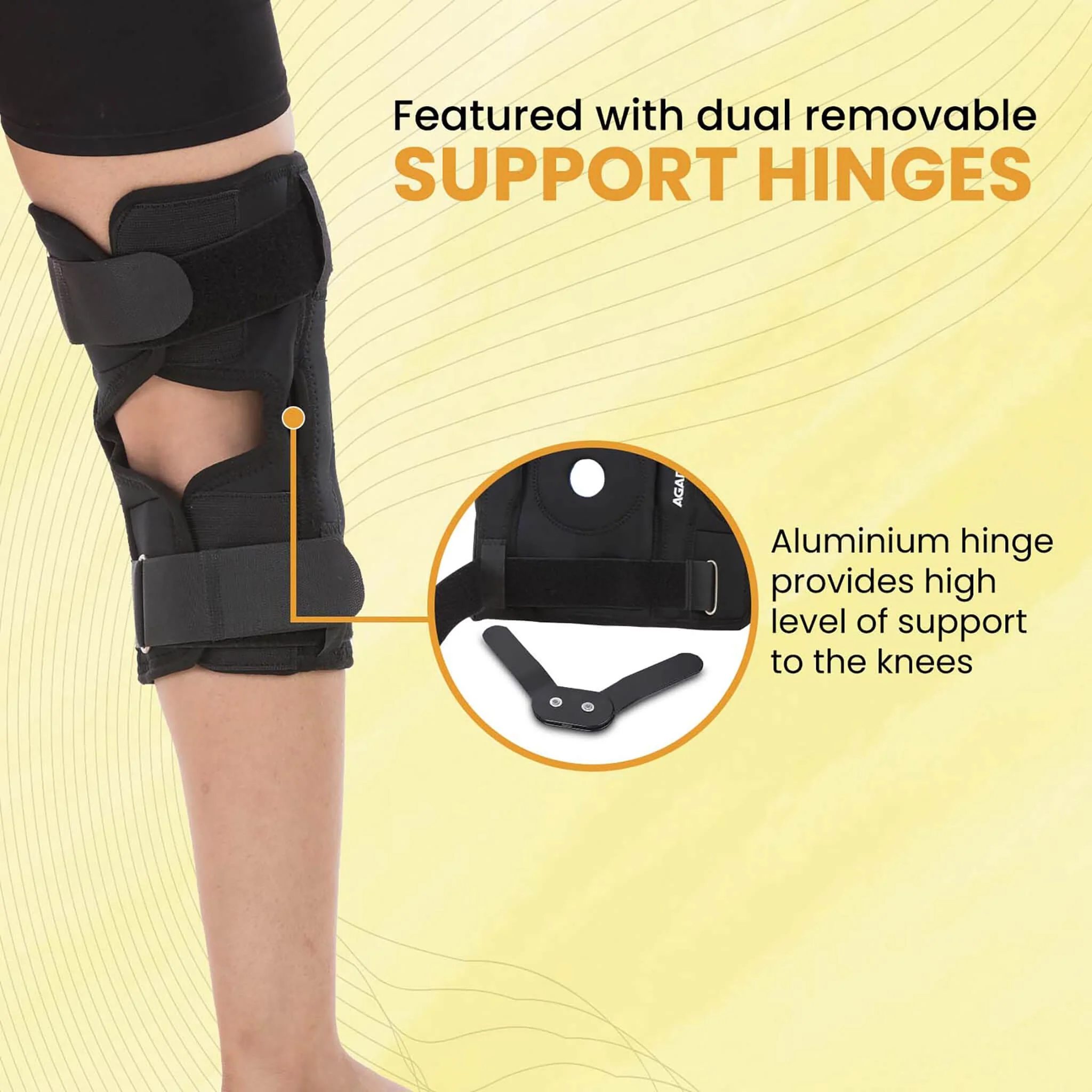 Knee Wrap Hinged With Open Patella, Rigid Biaxial Hinge, Neoprene Layer For Pain Relief,  Braces Walking, Workout And Sports, Medium, Black - Image 3