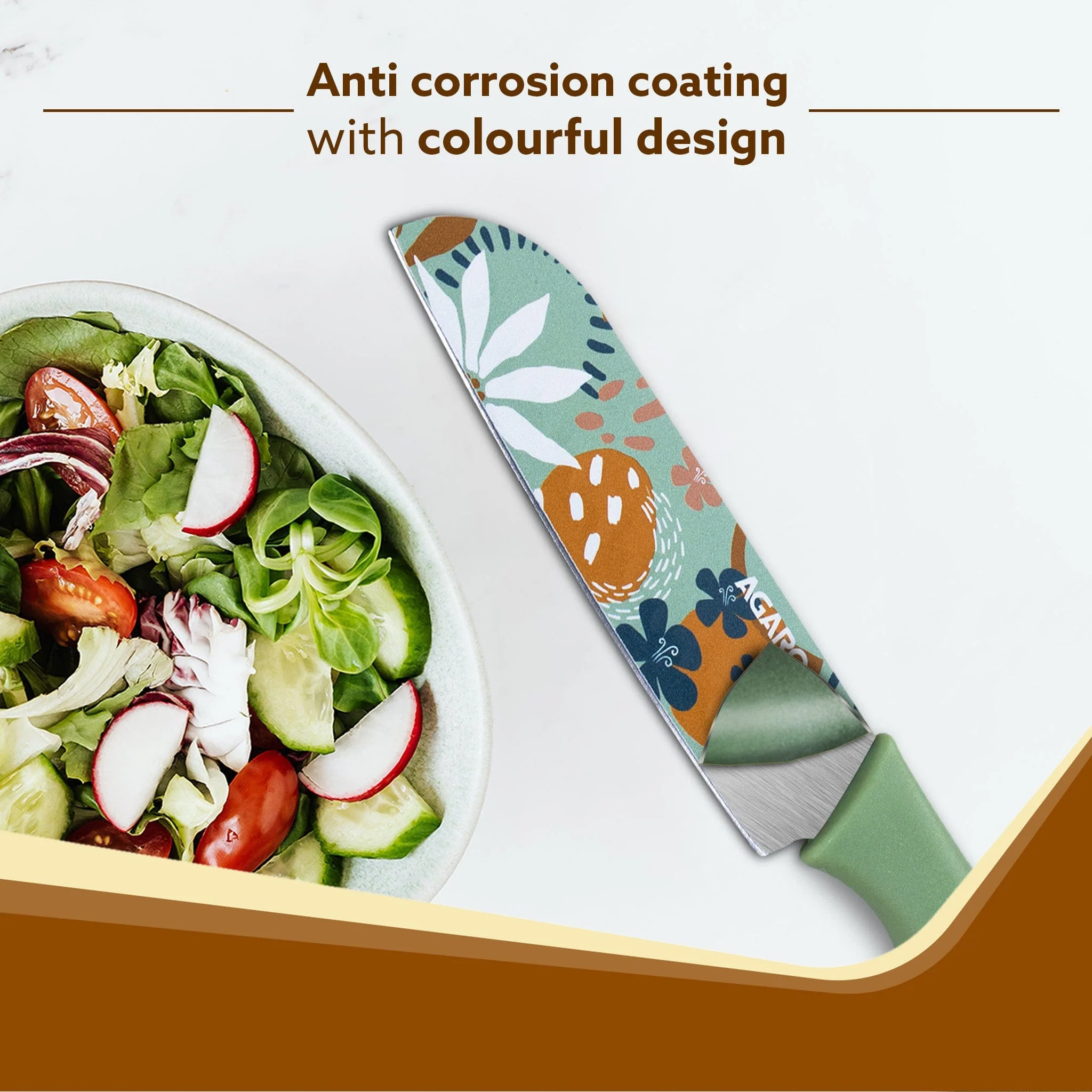 Printed Knife Set, Stainless Steel Knife for Kitchen Use, Set of 3 (Blue, Green, Pink) - Image 3