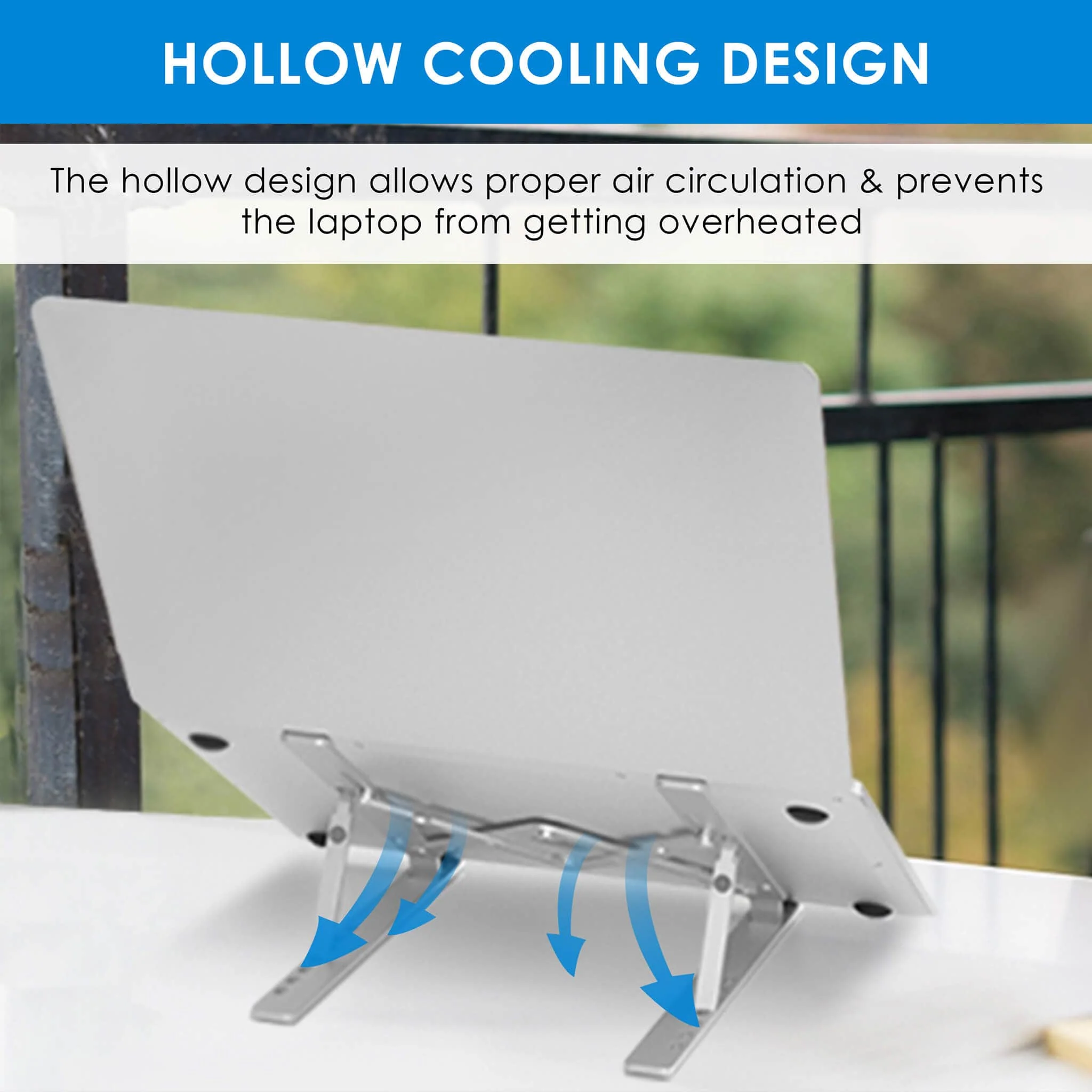AGARO LS1821 Foldable Laptop Stand, 7 Adjustable Levels, Non Slip Silicone Pads, Aluminium Built, Laptop, Tablet, Books (Silver) - Image 4
