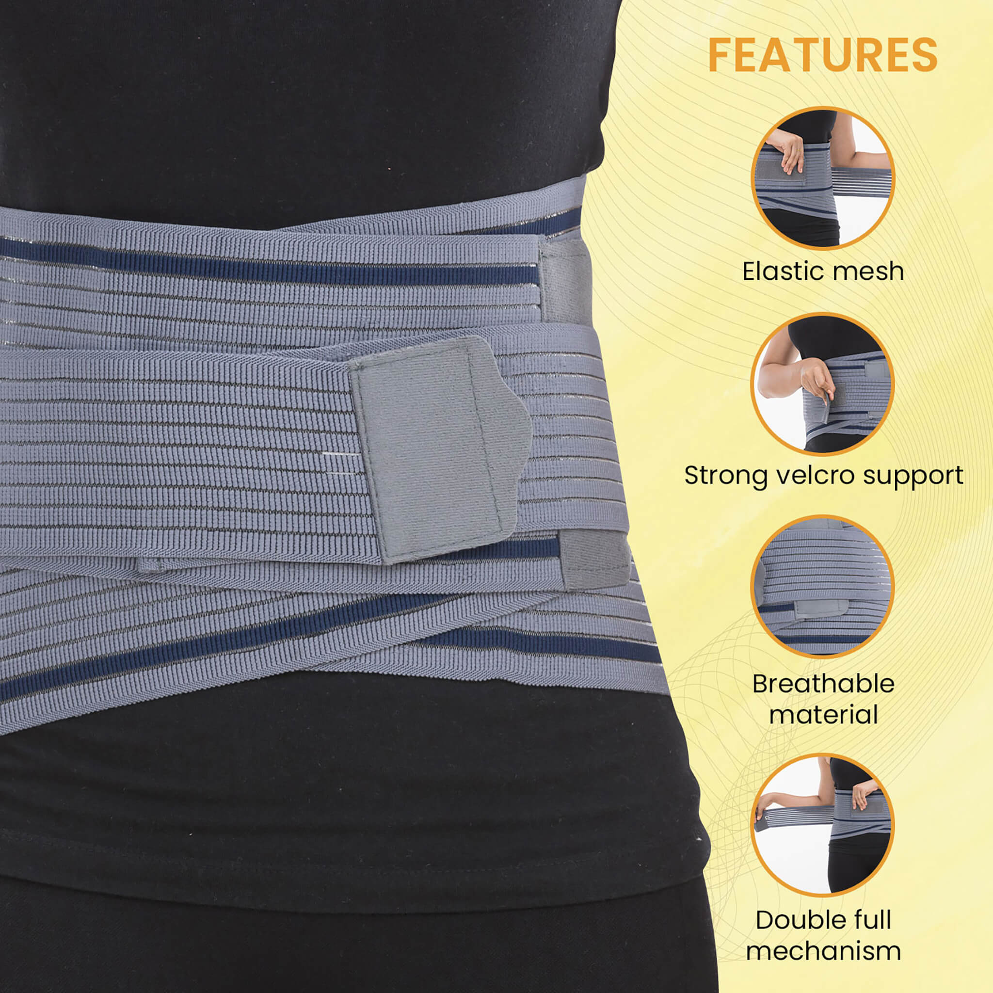 Lumbo Sacral Belt With Double Strapping, Back Support For the Lumbar Spine, Pain Relief, Back Brace for Men and Women, Small, Grey - Image 3