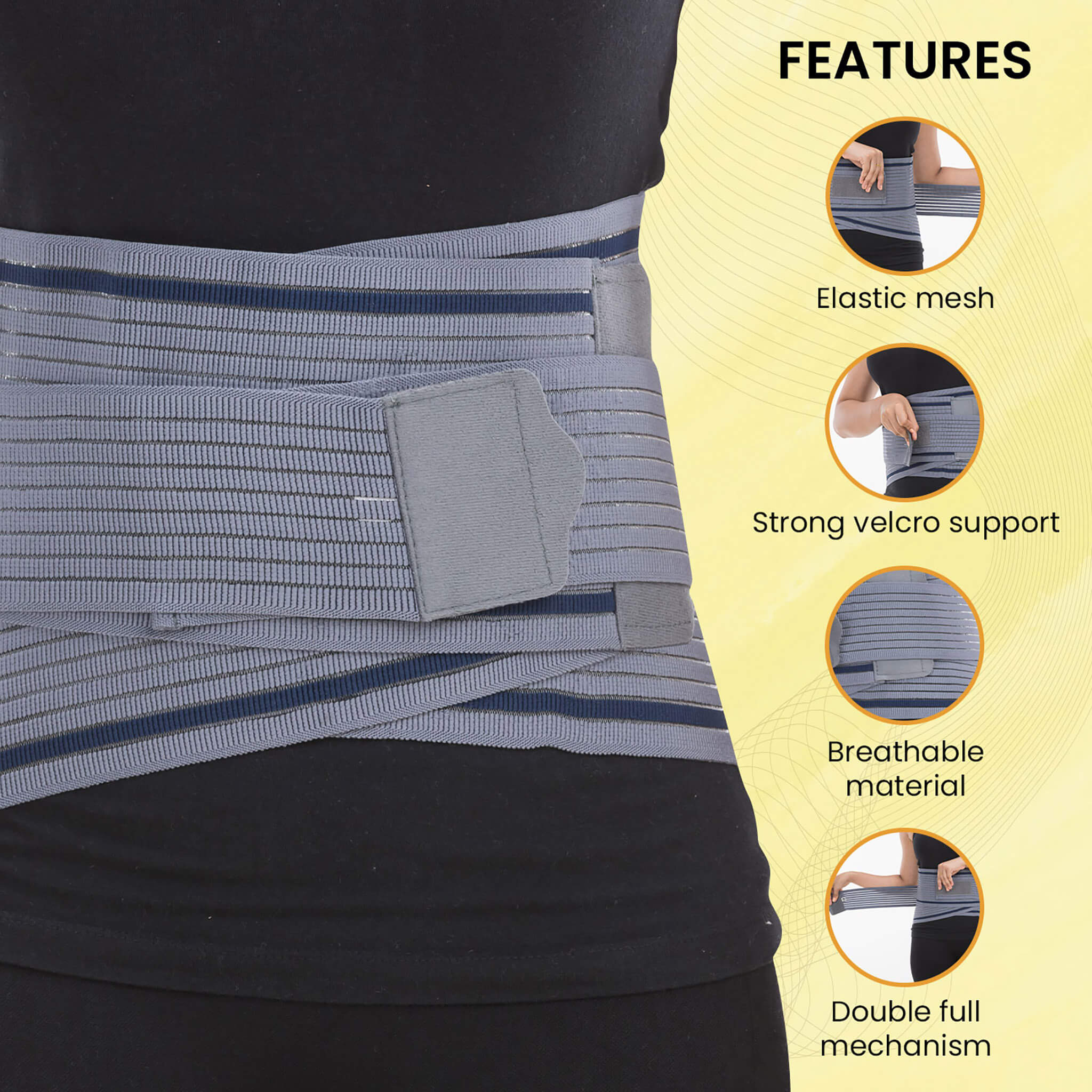 Lumbo Sacral Belt With Double Strapping, Back Support For the Lumbar Spine, Pain Relief, Back Brace for Men and Women, XL, Grey - Image 3