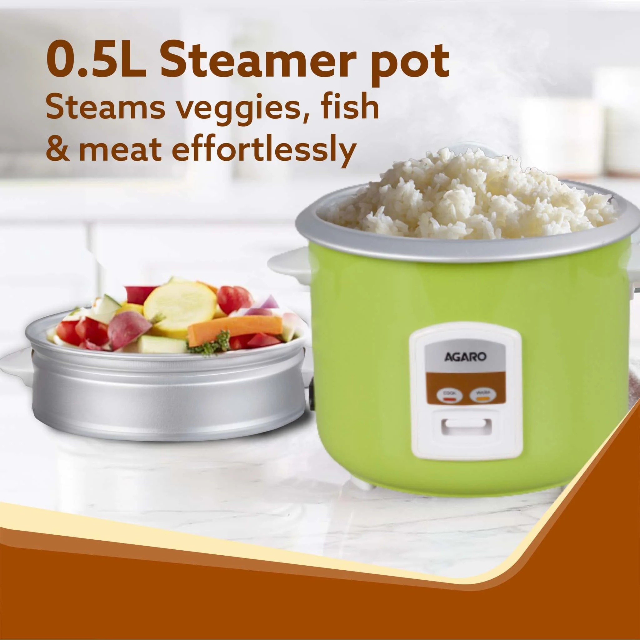 Marvel Electric Rice Cooker, 1.8L, 700W, Automatic Boiler, Steamer, Removable Aluminium Pot, Stainless Steel Lid, Keep Warm Function, Trivet Plate, Rice, Veggies, Green - Image 3