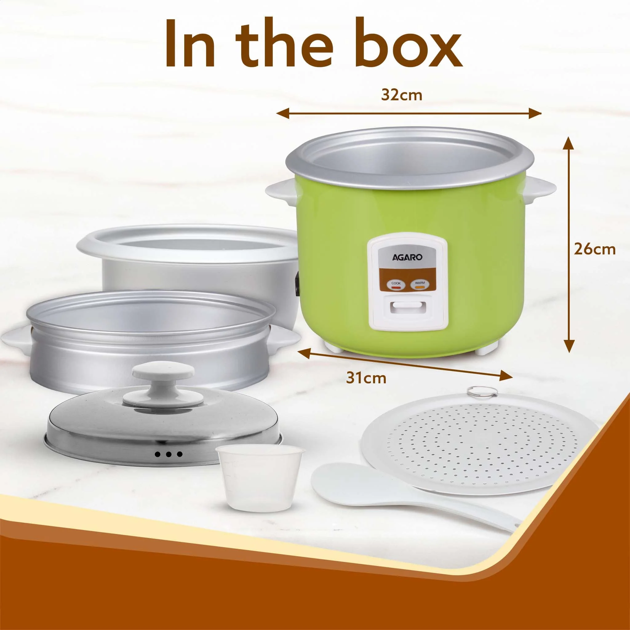 Marvel Electric Rice Cooker, 1.8L, 700W, Automatic Boiler, Steamer, Removable Aluminium Pot, Stainless Steel Lid, Keep Warm Function, Trivet Plate, Rice, Veggies, Green - Image 6