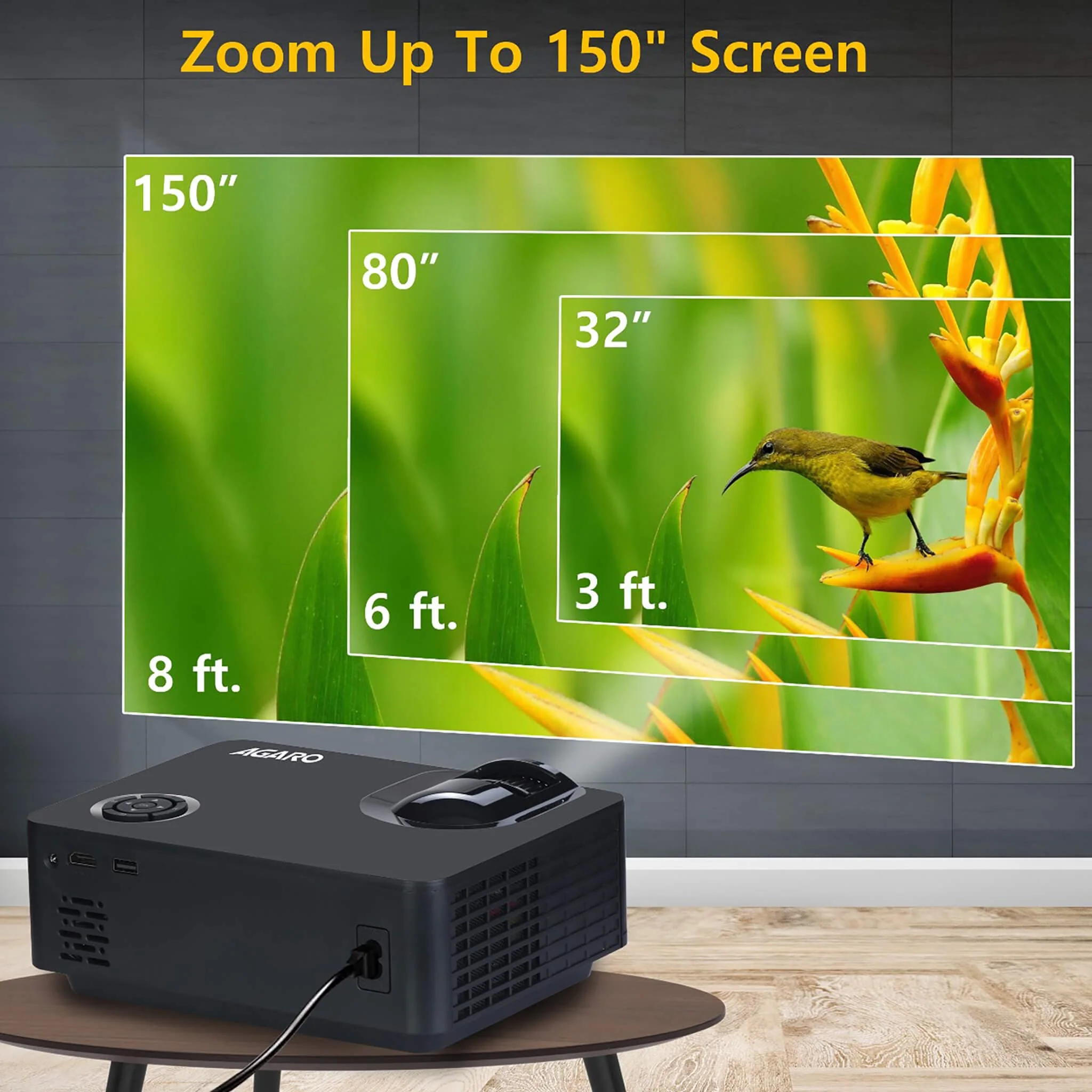 AG60S Andriod HD Projector with 2000 Lux Full HD 1080P Video Projector, Compatible with Smartphone, HDMI,VGA,AV and USB, SD Card with WIFI and 8GB Internal Memory - Image 3
