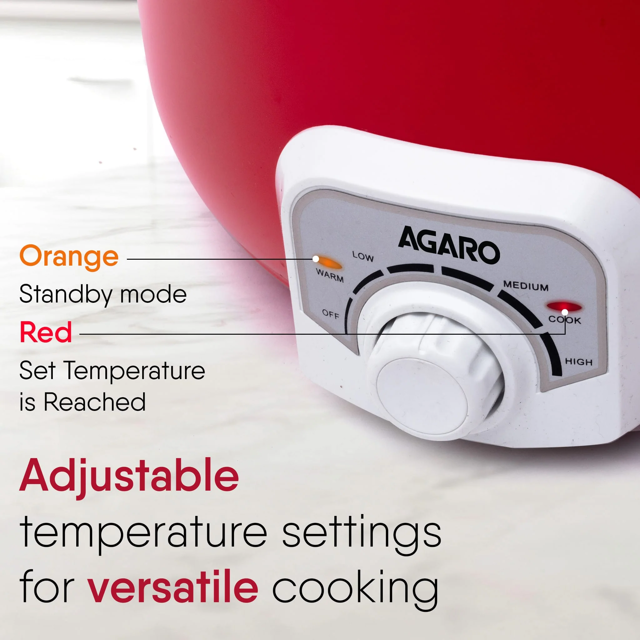 Regal Electric Multi Cooking Pot, 3L, 1200W, Automatic Boiler, Steamer, Fryer, Aluminium Pot, Glass Lid, Adjustable Temperature Control, Keep Warm, Rice, Veggies, Red - Image 4