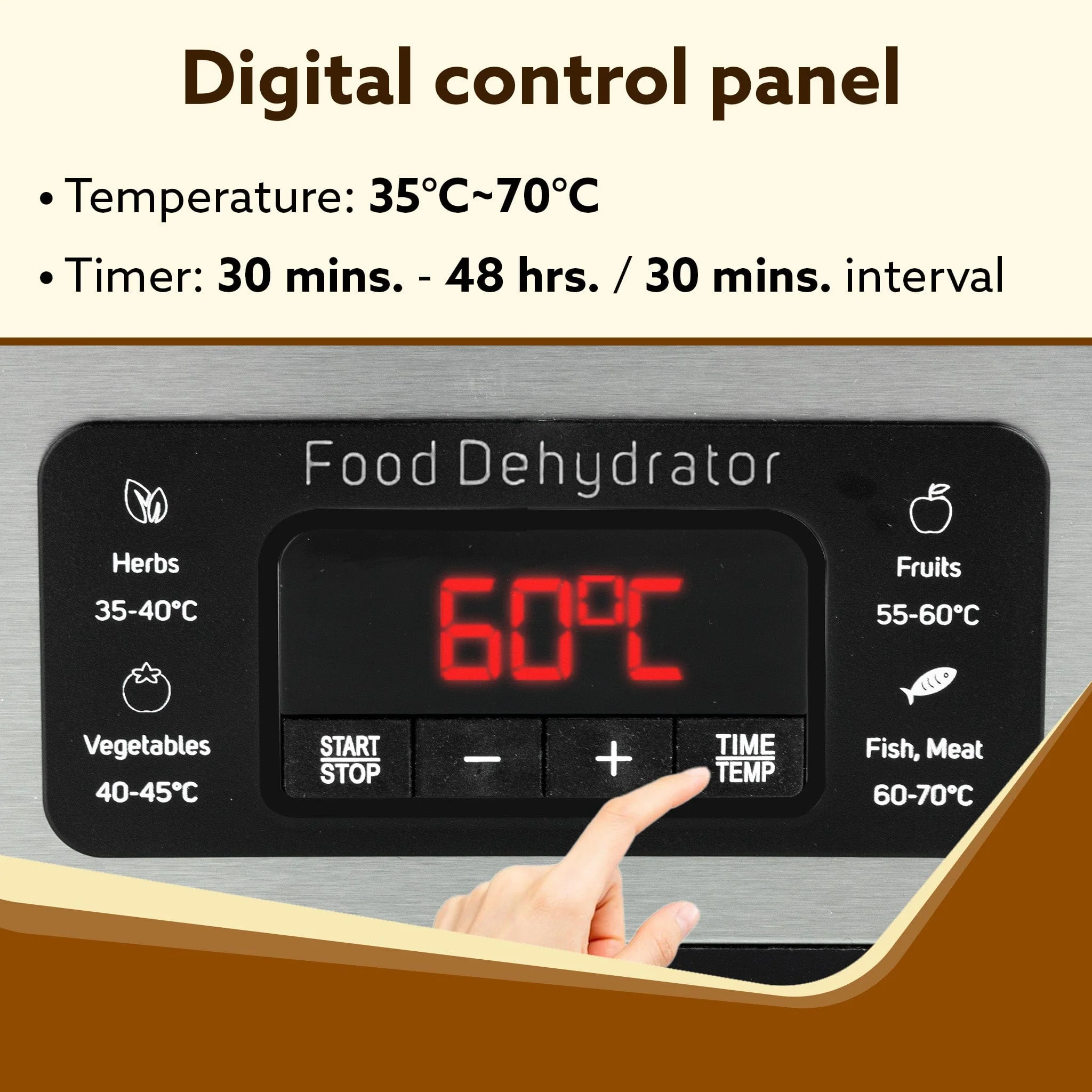 Regal Food Dehydrator, 5 Stackable Stainless Steel Trays, Digital Adjustable Timer & Temperature Control, Food Preserver Machine with Drying Capacity for Fruits, herbs, Veggies, Silver - Image 5