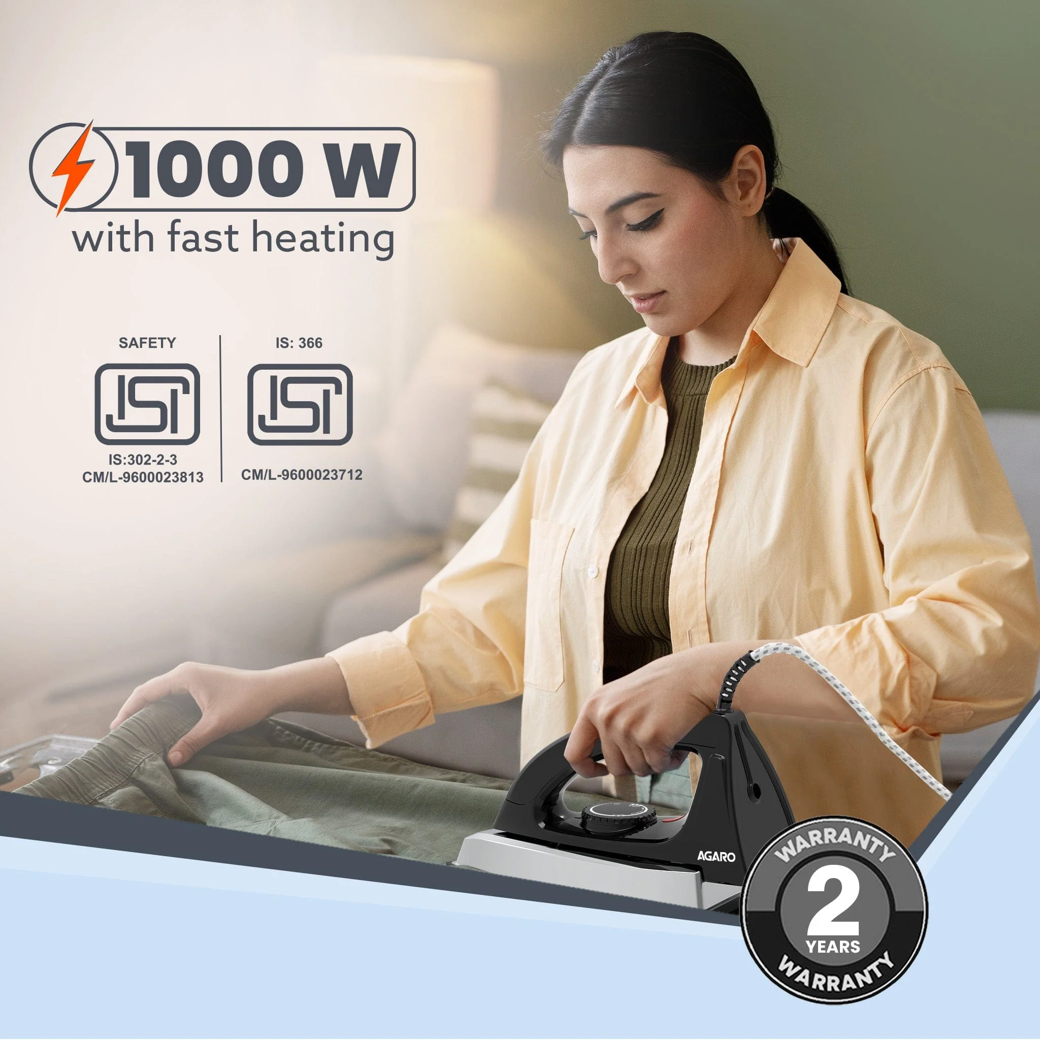 Regal Heavy Weight Electric Dry Iron, 1000W, Black - Image 6