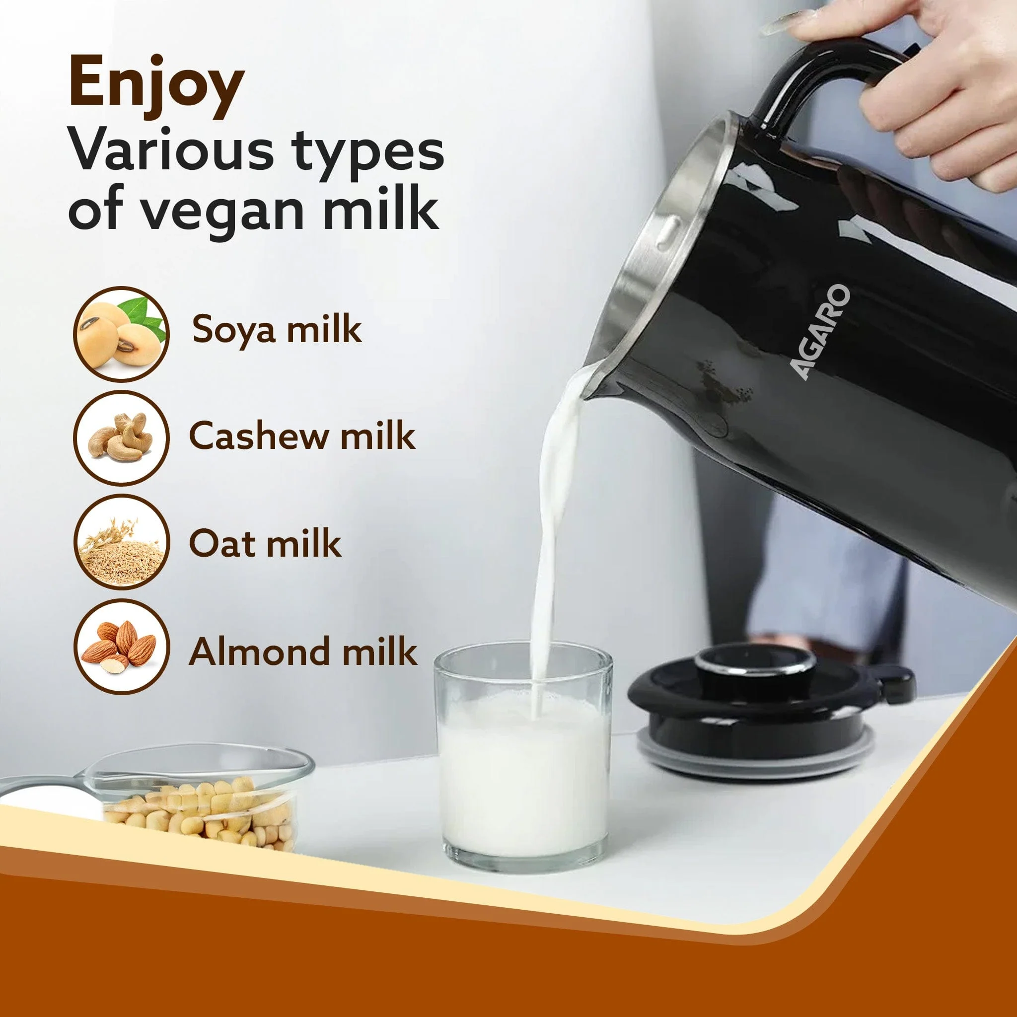Regency Automatic Nut Milk Maker, Vegan Milk Machine, Make Vegan Milk From Nuts, Almonds, Soya, Oats etc, Boil Water, Juice, Cereals, Stainless Steel Body, 600ml, Black - Image 3