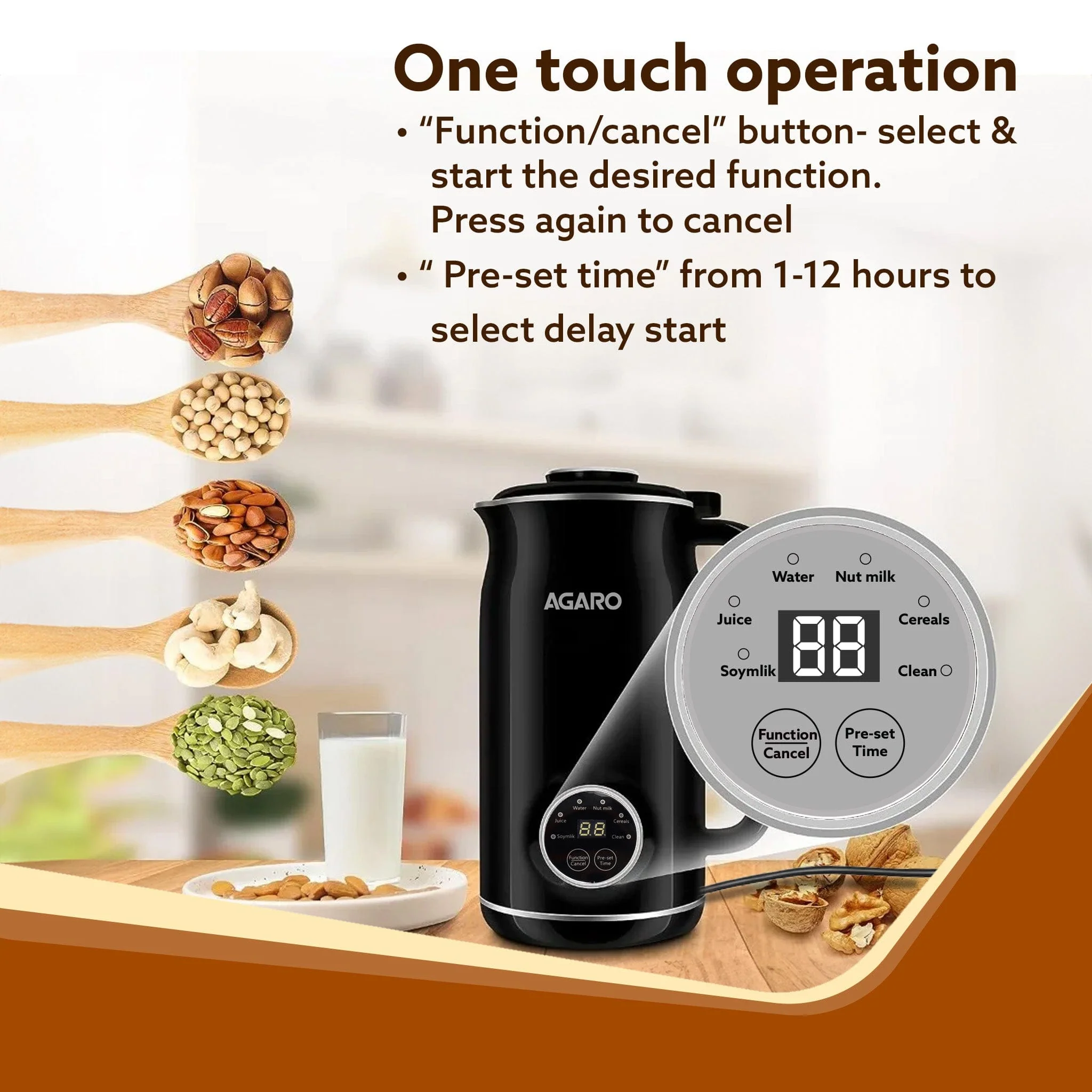 Regency Automatic Nut Milk Maker, Vegan Milk Machine, Make Vegan Milk From Nuts, Almonds, Soya, Oats etc, Boil Water, Juice, Cereals, Stainless Steel Body, 600ml, Black - Image 4