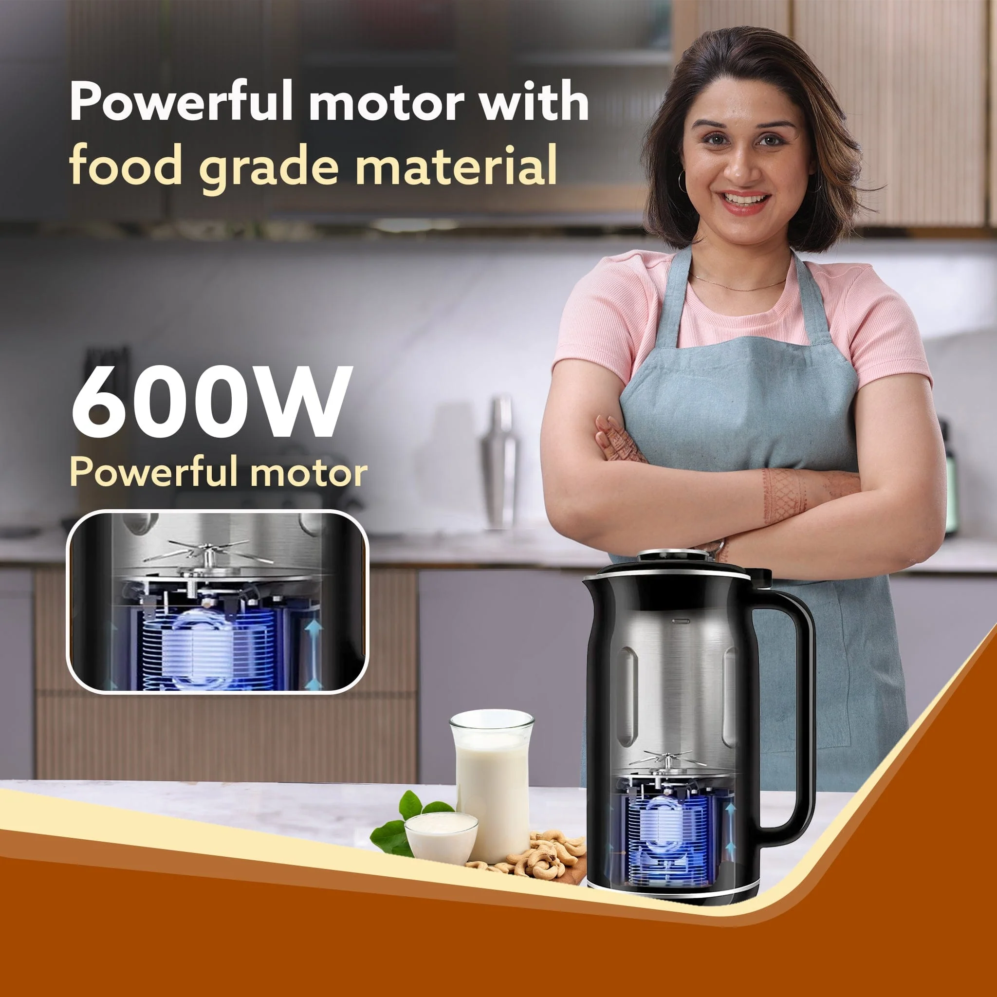 Regency Automatic Nut Milk Maker, Vegan Milk Machine, Make Vegan Milk From Nuts, Almonds, Soya, Oats etc, Boil Water, Juice, Cereals, Stainless Steel Body, 600ml, Black - Image 5