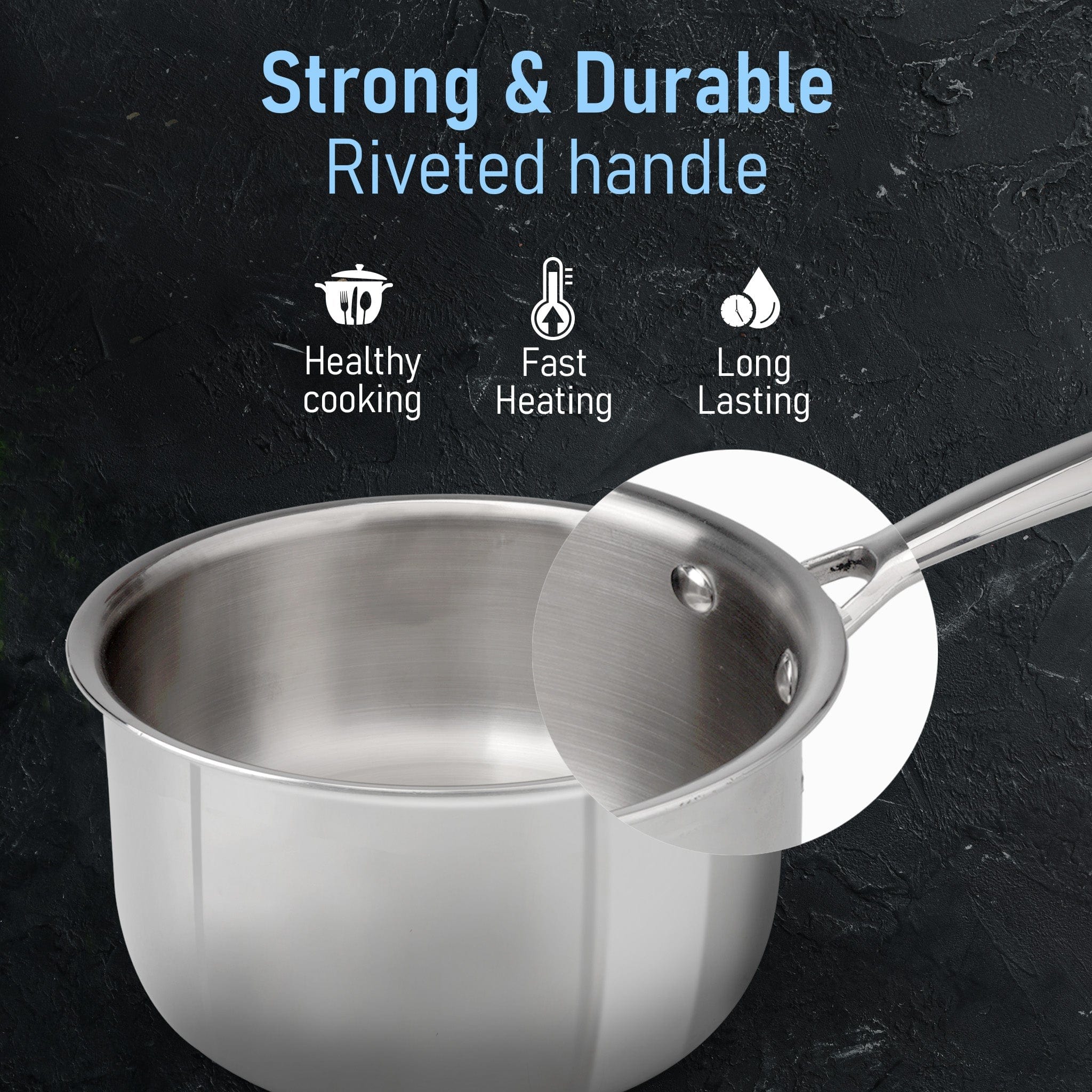 Regency Triply Steel Saucepan With Lid 18 cm, Triple Layered Stainless Steel Body,  2.25L Capacity, 2.5mm Thick Body, Sturdy Handle, Induction & Gas Compatible, Tea, Chai Pan - Image 11