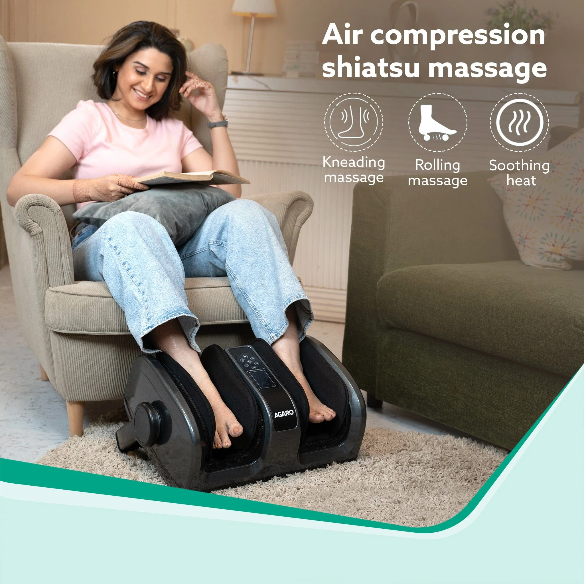 Royal Air Compression Foot Massager, Shiatsu Foot Massager, Kneading & Rolling Function, Lukewarm Heat, For Pain Relief, Muscle Relaxation & Improving Blood Circulation, Includes Remote Control - Image 3