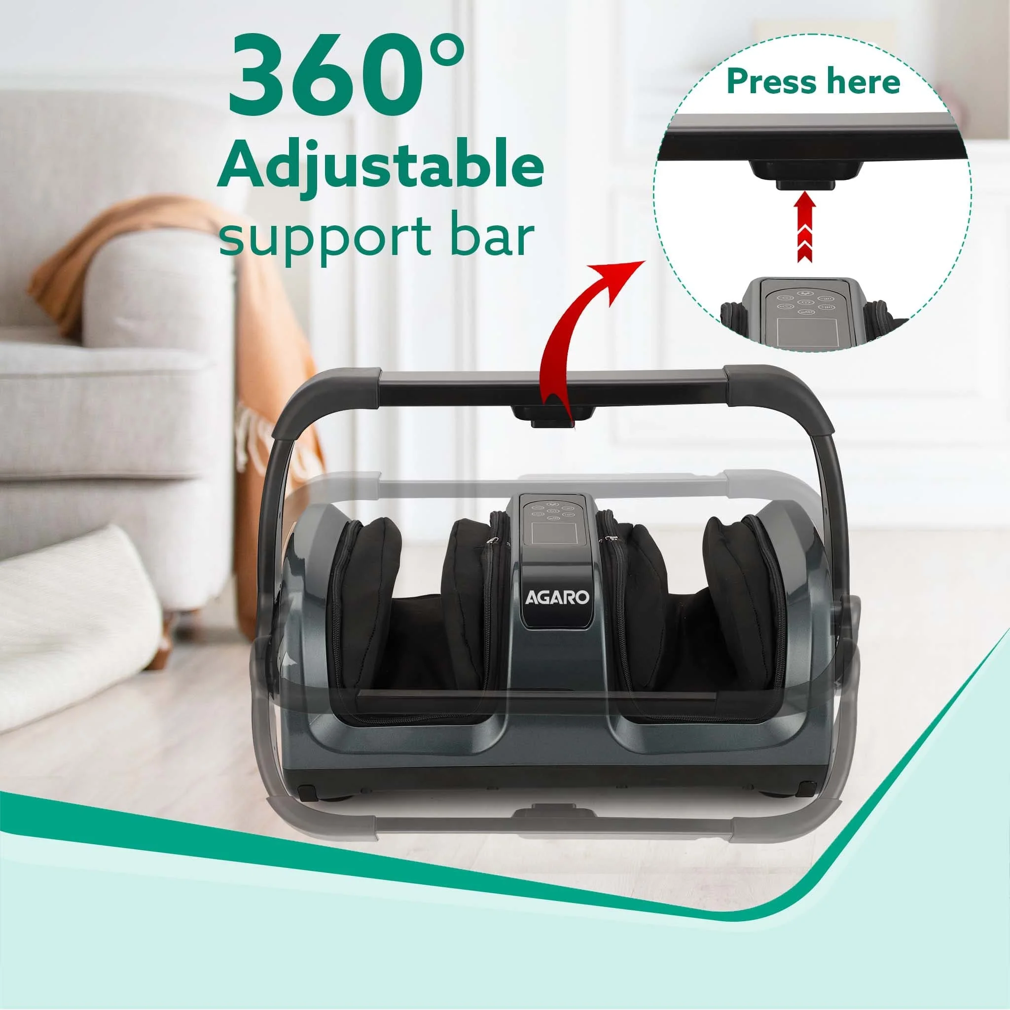 Royal Air Compression Foot Massager, Shiatsu Foot Massager, Kneading & Rolling Function, Lukewarm Heat, For Pain Relief, Muscle Relaxation & Improving Blood Circulation, Includes Remote Control - Image 4