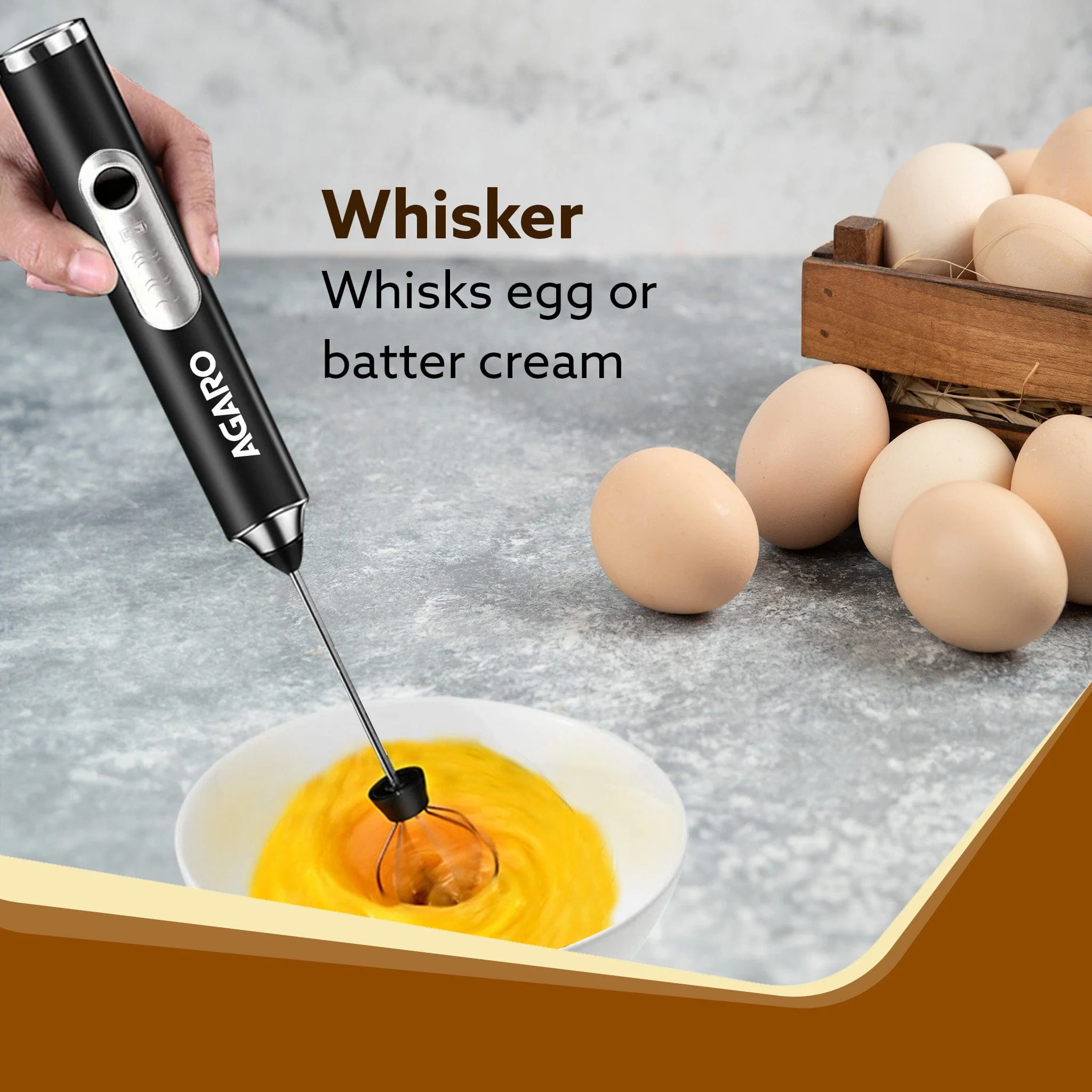 Royal Milk Frother, 3-Speed Electric Frother for Coffee with Whisk and Frother, Frother Mixer, Stand-up Design, for Cream (Whisk Milk frother), Rechargeable, Stainless Steel - Image 3