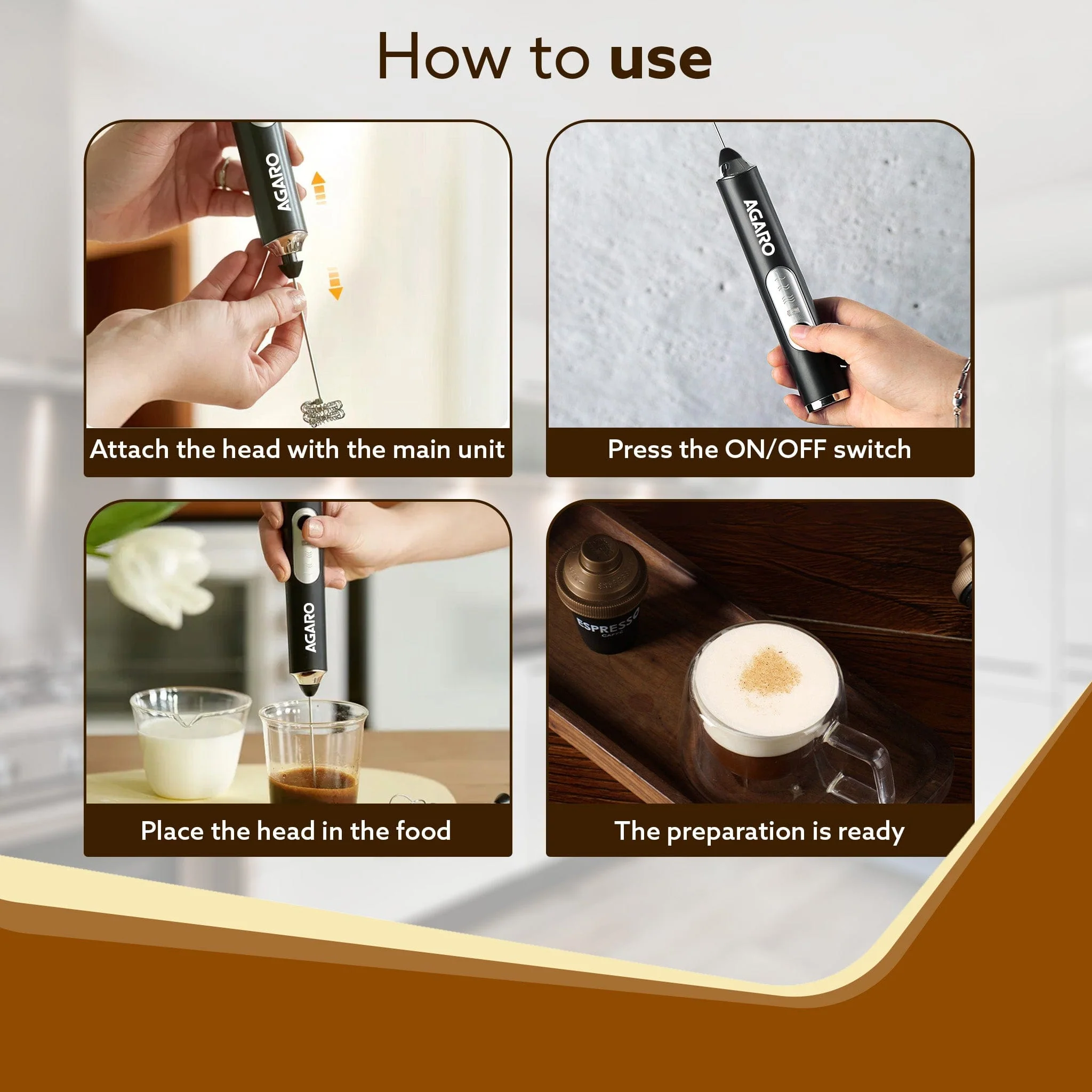 Royal Milk Frother, 3-Speed Electric Frother for Coffee with Whisk and Frother, Frother Mixer, Stand-up Design, for Cream (Whisk Milk frother), Rechargeable, Stainless Steel - Image 6