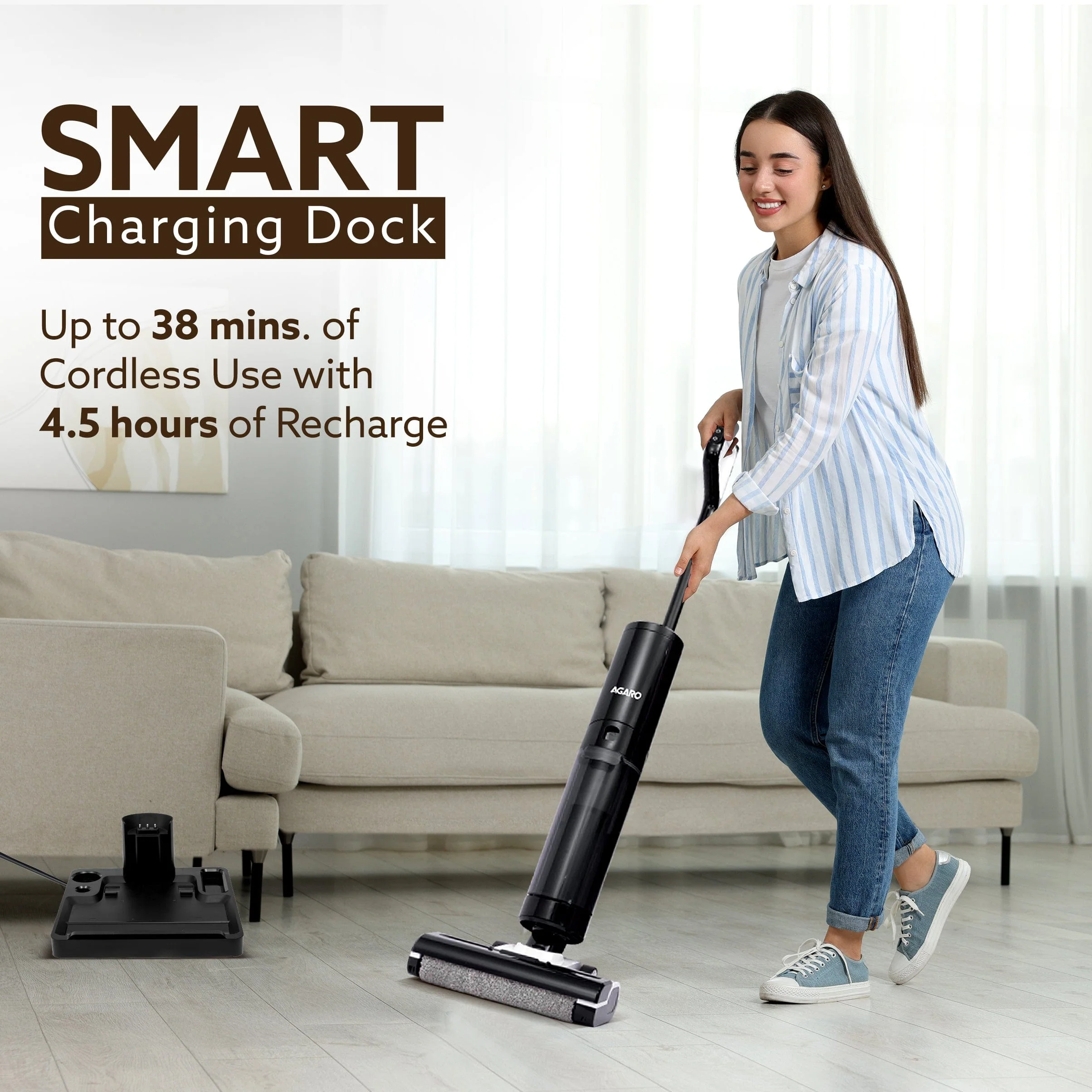 Royal Mop & Vacuum Cleaner, Lightweight Cordless Cleaner for Multi-Surface Hard Floor, Brushless Motor, Smart Display, Self-Propelled Brush Rolling Brush, Self-Cleaning & Sterilization, Great for Sticky Messes - Image 5