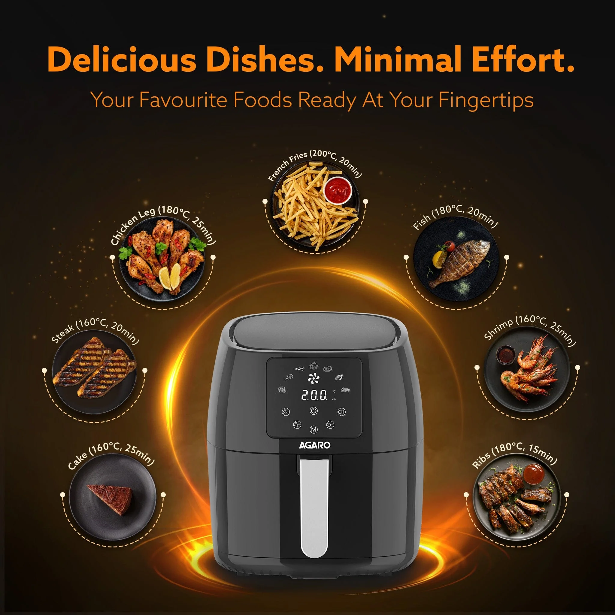 Sapphire Digital Air Fryer For Home, 4.5L, Electric Air Fryer Oven, 1400W, 7 Preset Programs, 360?ø Air Circulation, Convection Oven,  Digital touch Display, Fry, Bake, Roast, Toast, Black - Image 5