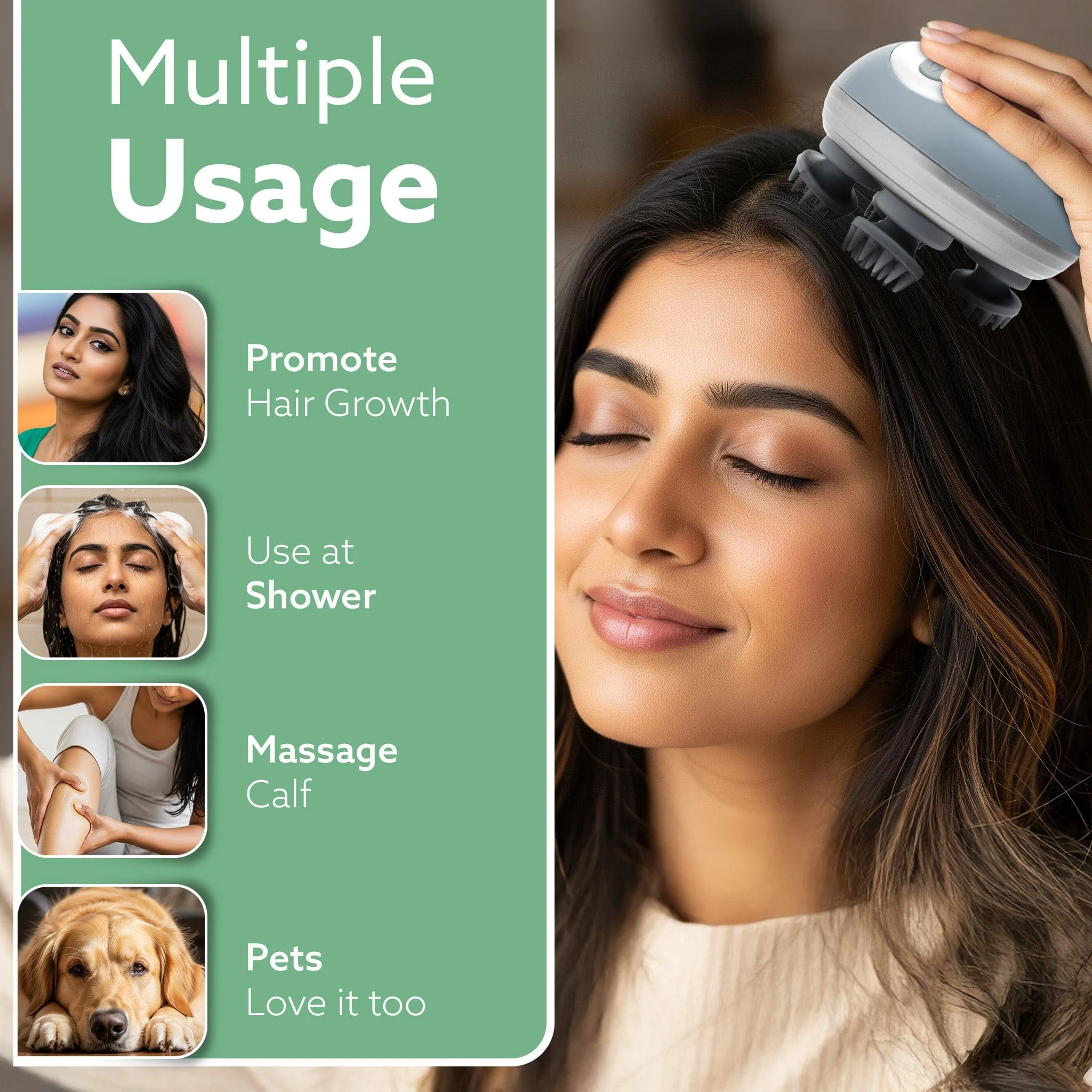 Scalp Massager, Rechargeable Electric Head Kneading Massager, 3 Speed Modes, Handheld Portable Head Scratcher Massager for Hair Growth, Deep Clean & Stress Relax, SM3675,White - Image 6