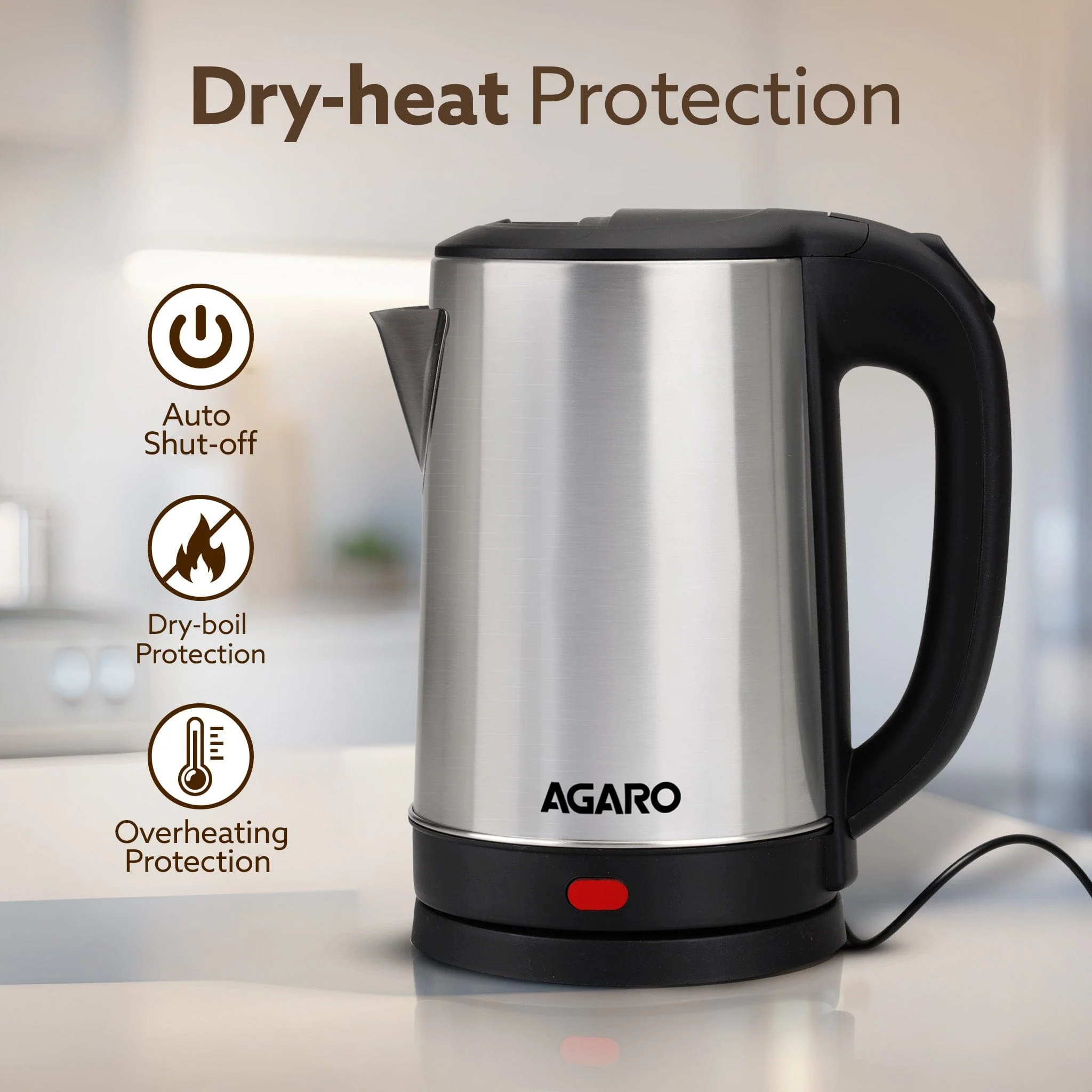 AGARO Sonnet Electric Kettle, 1.5L, 1500W, Stainless Steel Body - Image 5