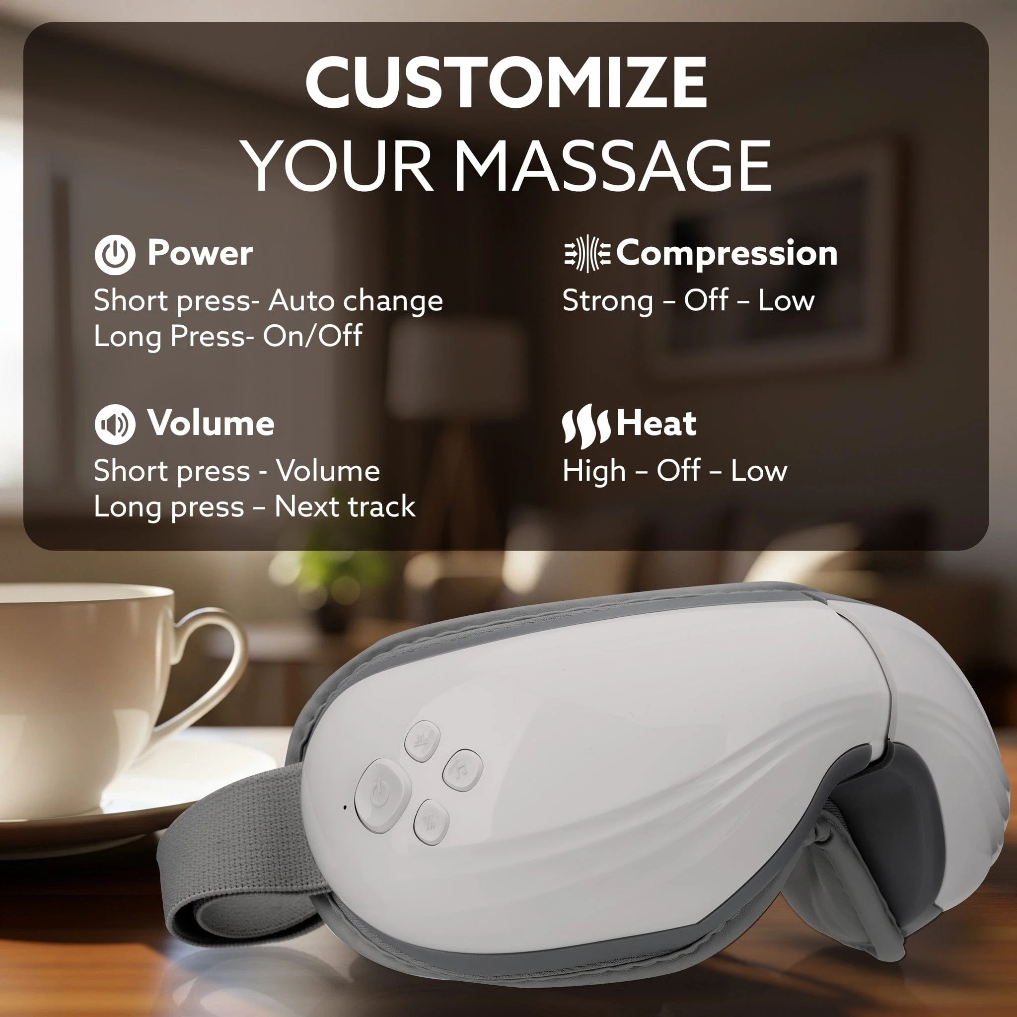 Supreme Eye Massager with Lukewarm Heat, Relax, Reduce Eye Strain, Relief from Stress, Headache & Migraine Pain, Air Compression Massage, 180° Foldable, 5 Modes, Bluetooth Music, Improves Sleep - Image 5