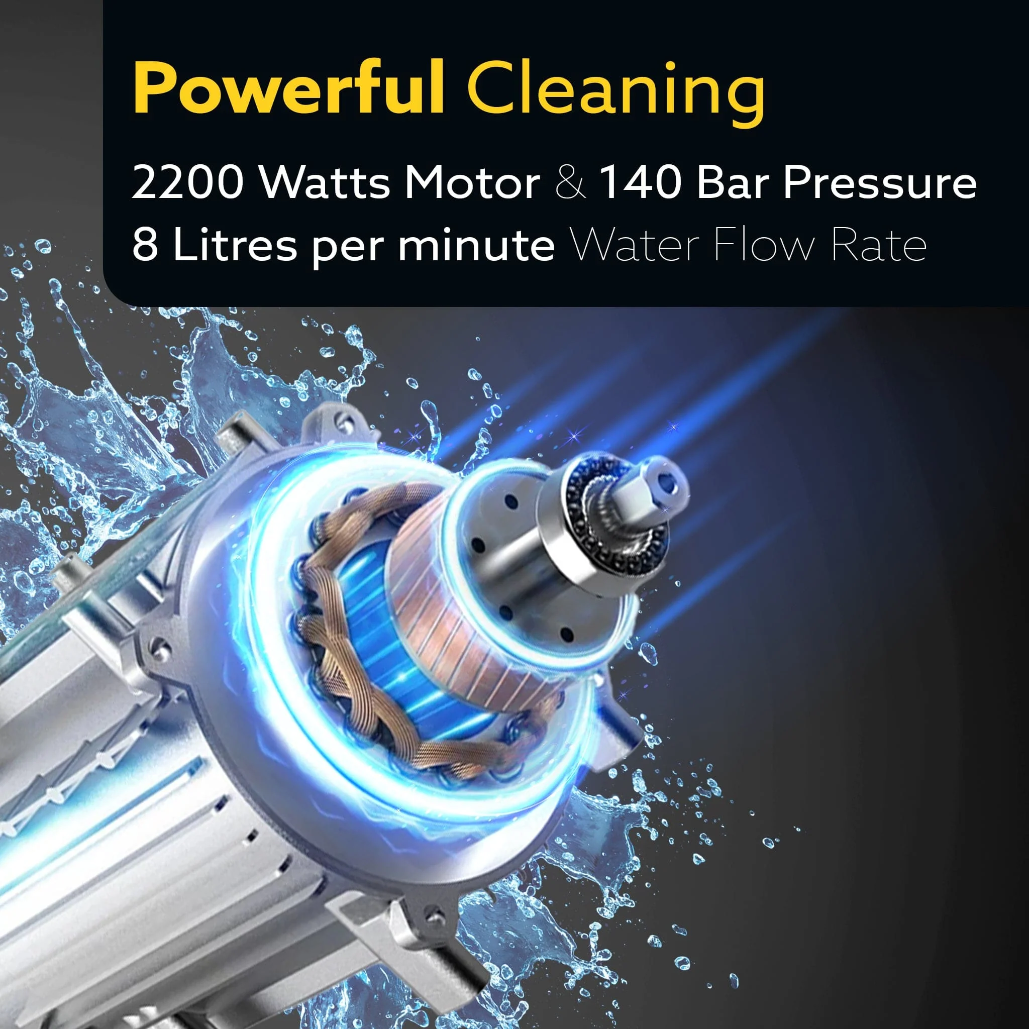 Supreme Plus High Pressure Washer,2200 Watts, 8L/Min Flow Rate, 140 Bars, Yellow - Image 3