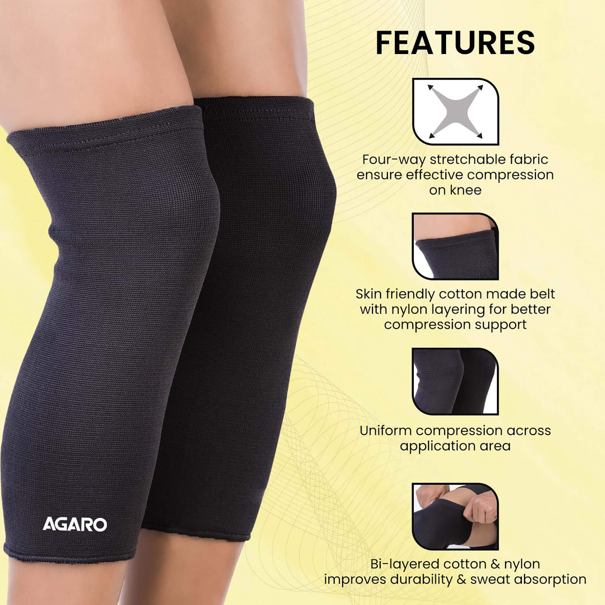 Tubular Stretchable Knee Cap,  Breathable Fabric, Uniform Compression, Relieves Muscle Pain, Joint Pain, Injury Recovery, For Workout, Running, For Men And Women, Small, Black, Pack of 2 - Image 5
