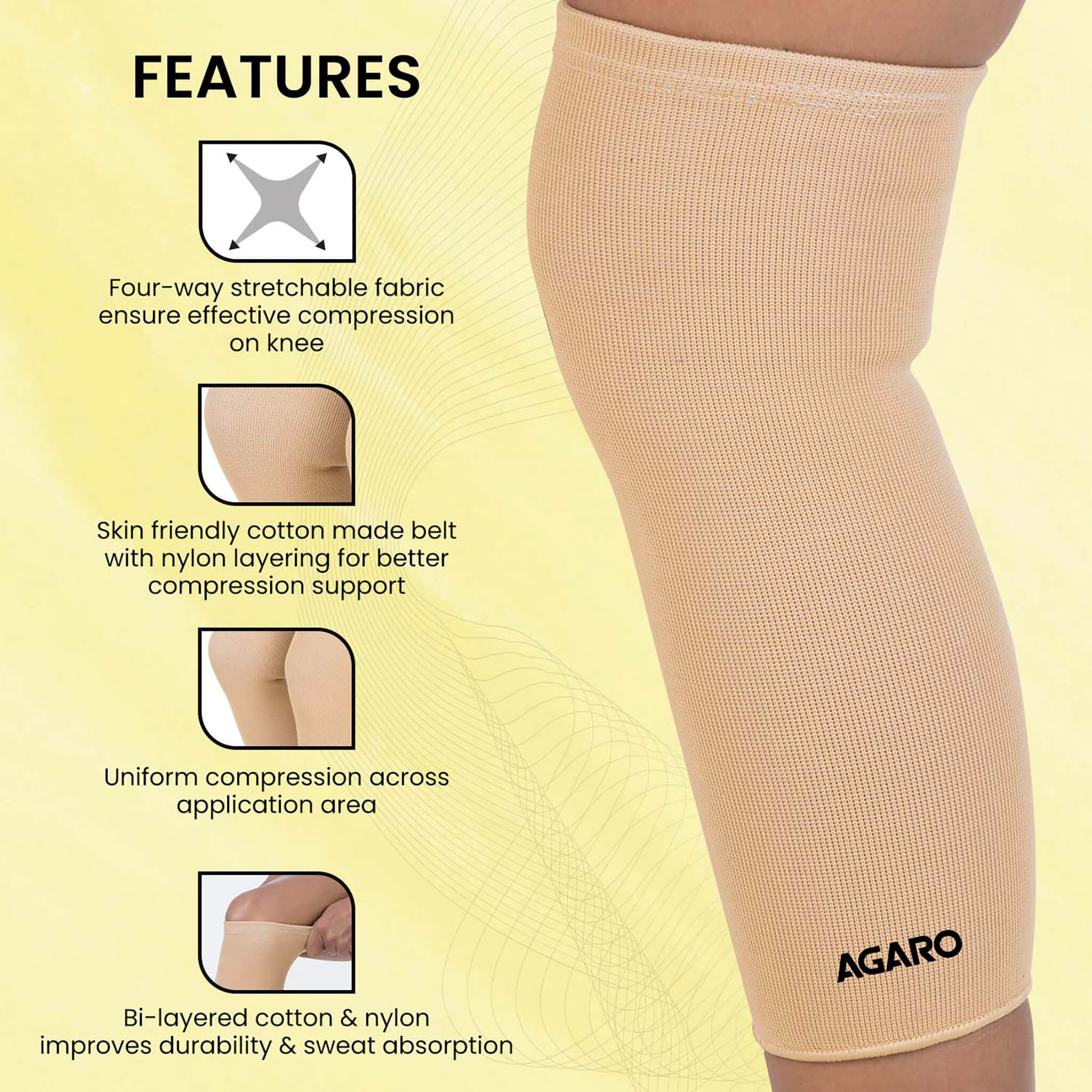 Tubular Stretchable Knee Cap,  Breathable Fabric, Uniform Compression, Relieves Muscle Pain, Joint Pain, Injury Recovery, For Workout, Running, For Men And Women, XXL, Beige, Pack of 2 - Image 5