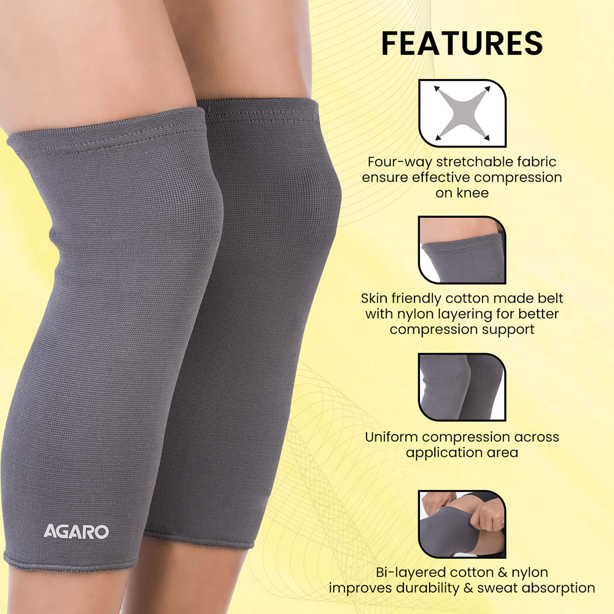 Tubular Stretchable Knee Cap,  Breathable Fabric, Uniform Compression, Relieves Muscle Pain, Joint Pain, Injury Recovery, For Workout, Running, For Men And Women, XXL, Grey, Pack of 2 - Image 5