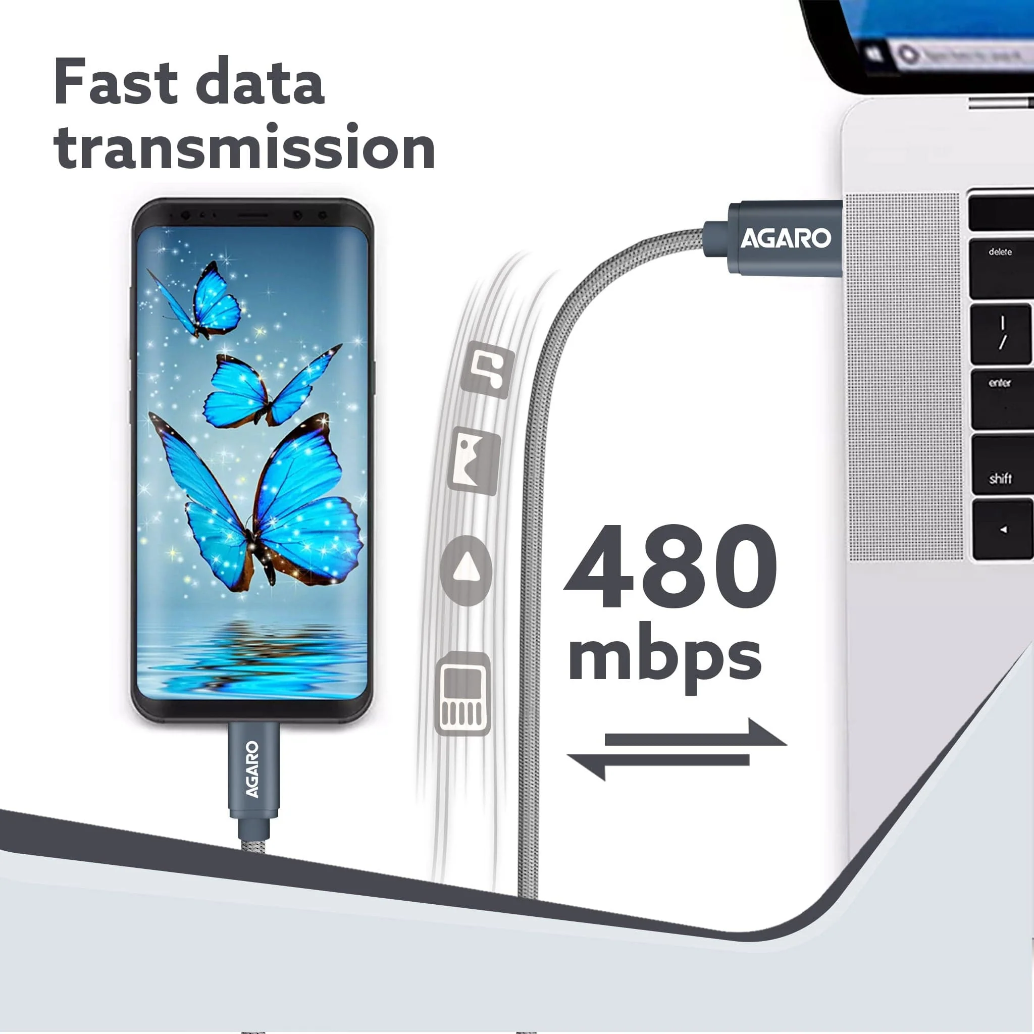 USB A to Lightning Braided Sync & Charge Cable For iPhone, iPad and iPod, Fast Charging Lightning Cable, 3.2 Feet (1M), Grey - Image 3