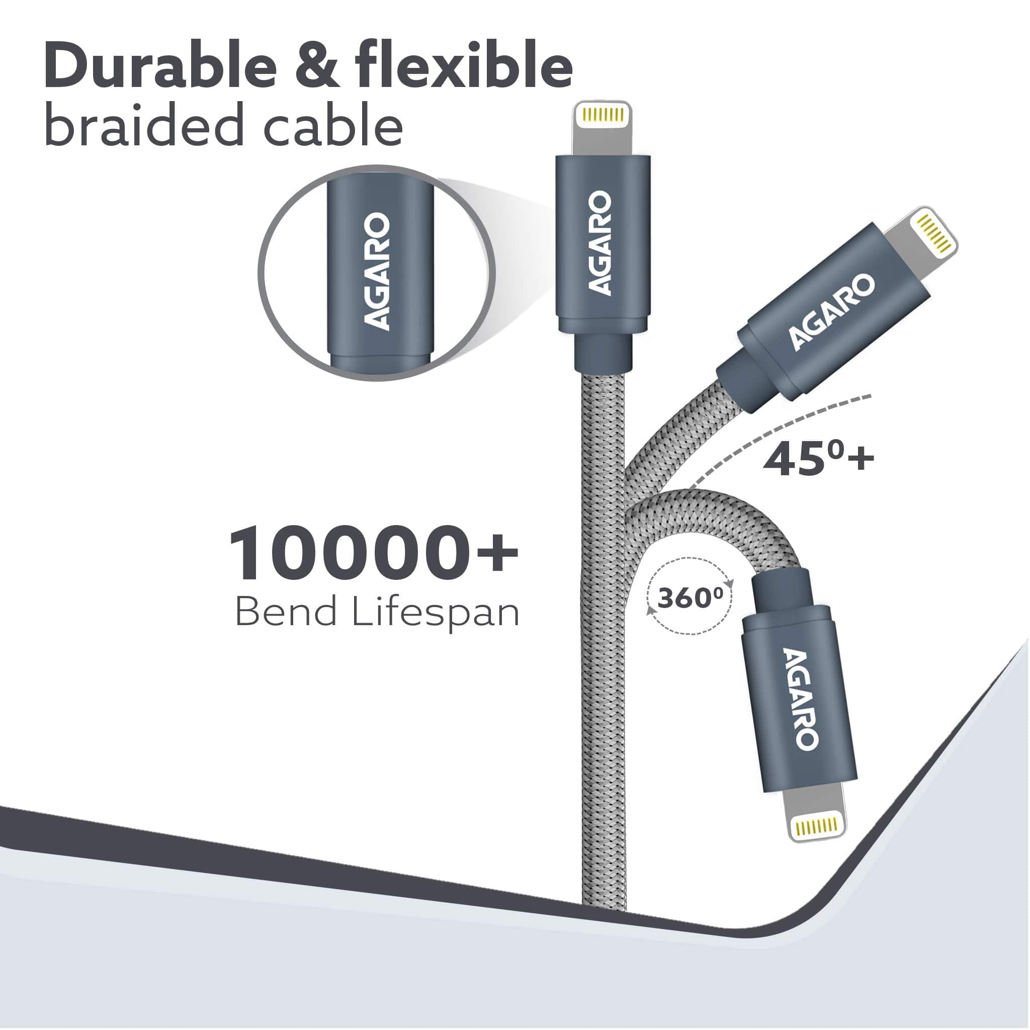 USB C to Lightning Braided Sync & Charge Cable For iPhone, iPad and iPod, Fast Charging Lightning Cable, 3.2 Feet (1M), Grey - Image 4