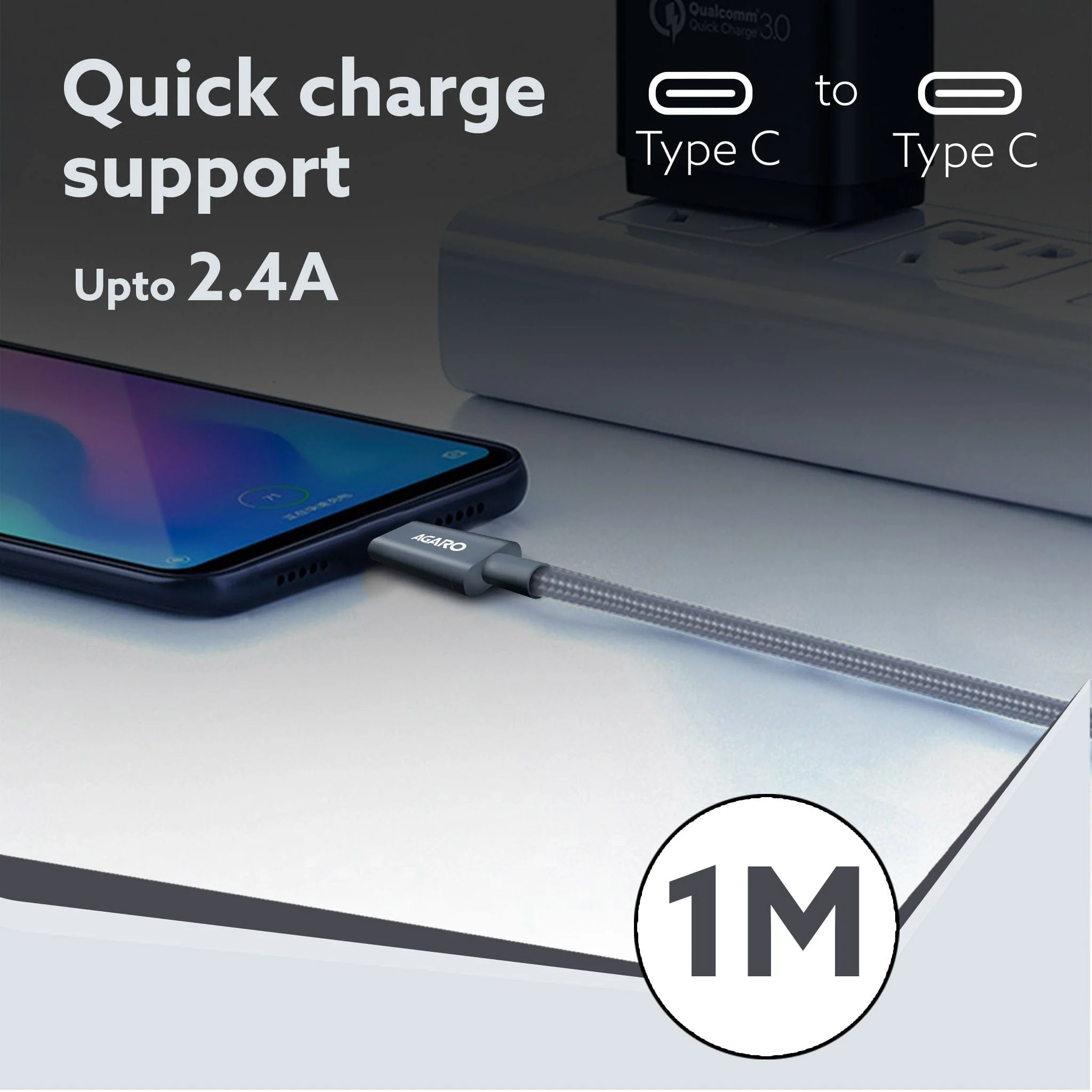 USB Type C To Type C  Braided Sync & Fast Charging Cable, Compatible With Mobile, Laptop & Tablets, 3.2 Feet (1M), Supports PD Charging - Image 3