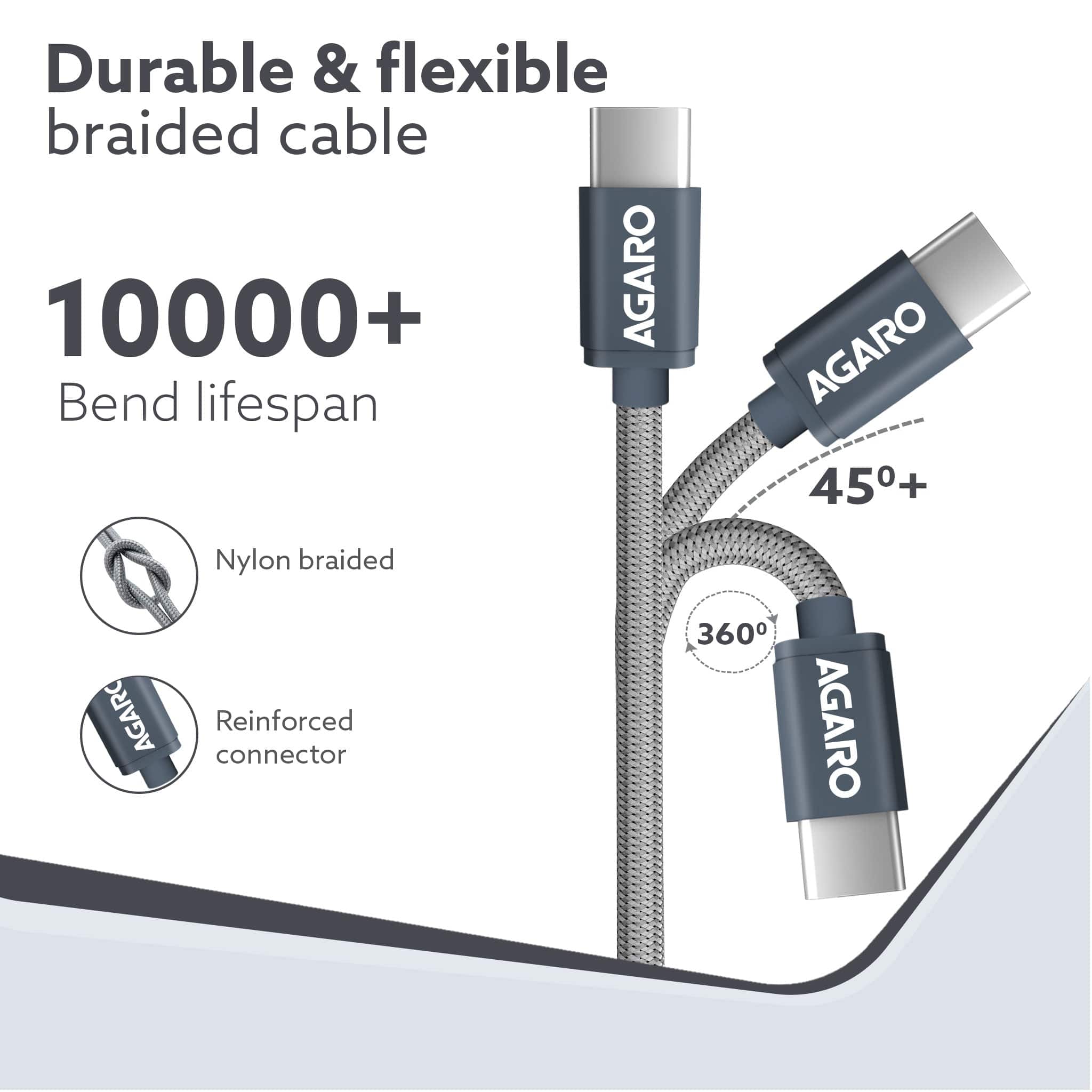 USB Type C To Type C  Braided Sync & Fast Charging Cable, Compatible With Mobile, Laptop & Tablets, 3.2 Feet (1M), Supports PD Charging - Image 4