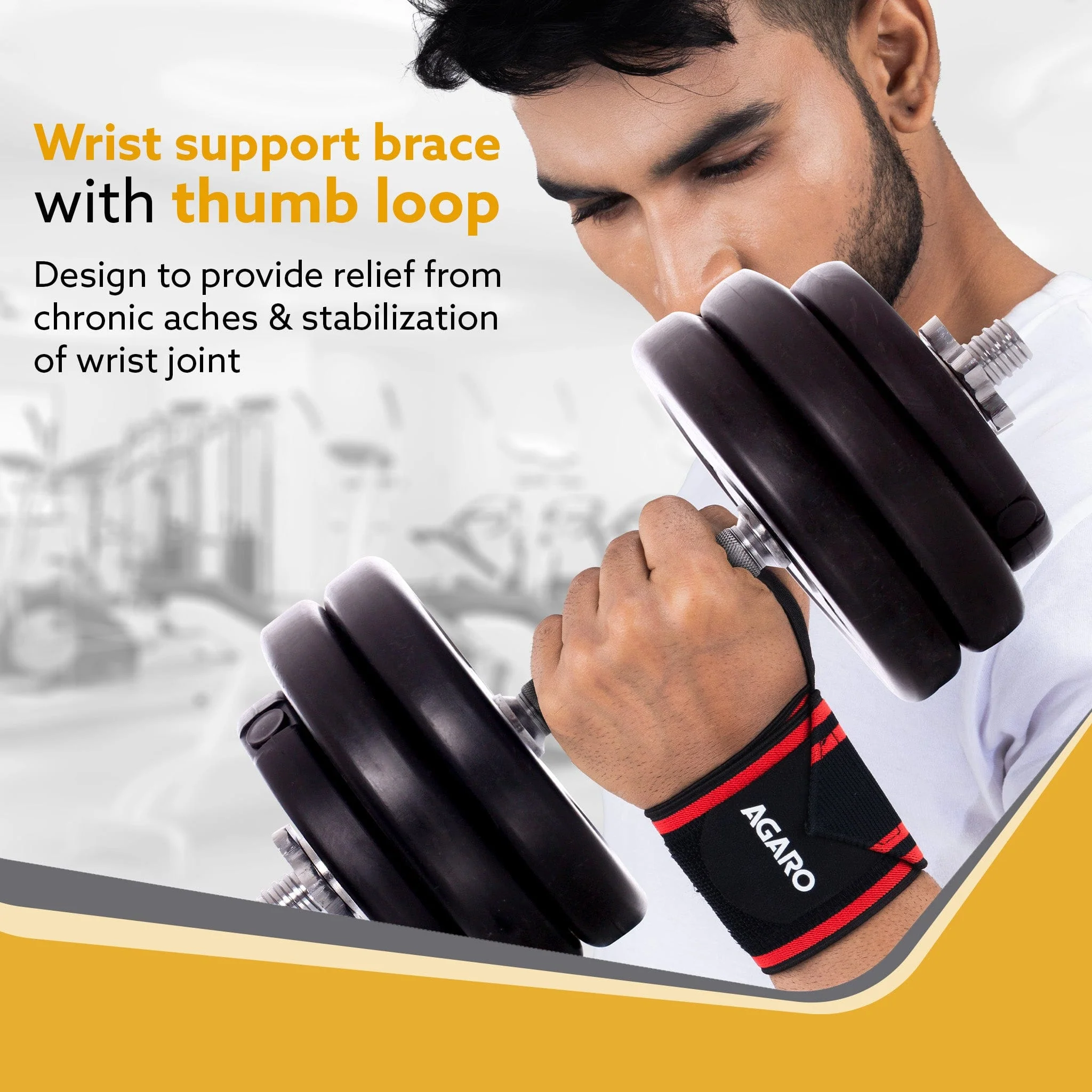 Wrist Support with Thumb Loop Straps, for Gym, Fitness & Weightlifting, Made of Velcro & Elastic Band, for Men & Women, Set of 2, Universal Size ( Black & Red ) - Image 2