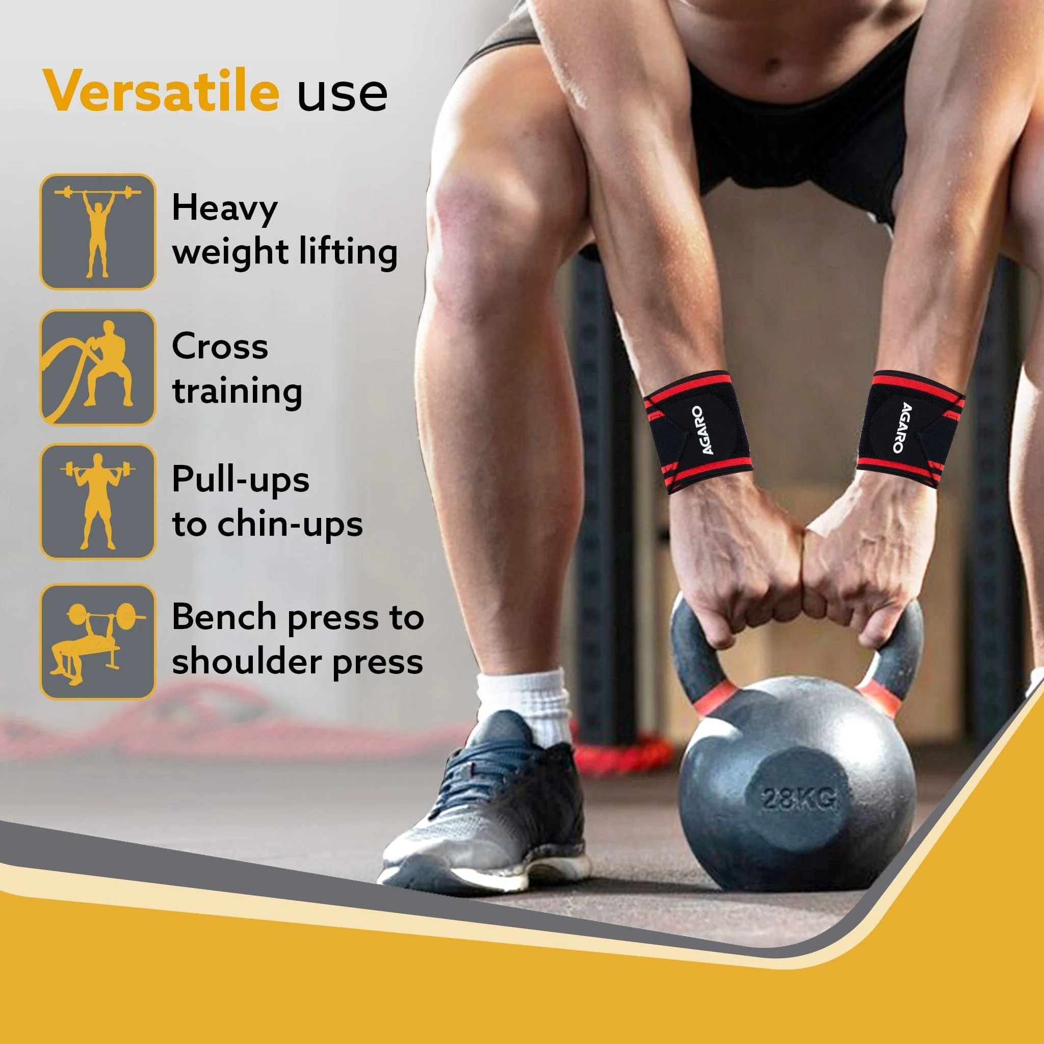 Wrist Support with Thumb Loop Straps, for Gym, Fitness & Weightlifting, Made of Velcro & Elastic Band, for Men & Women, Set of 2, Universal Size ( Black & Red ) - Image 5